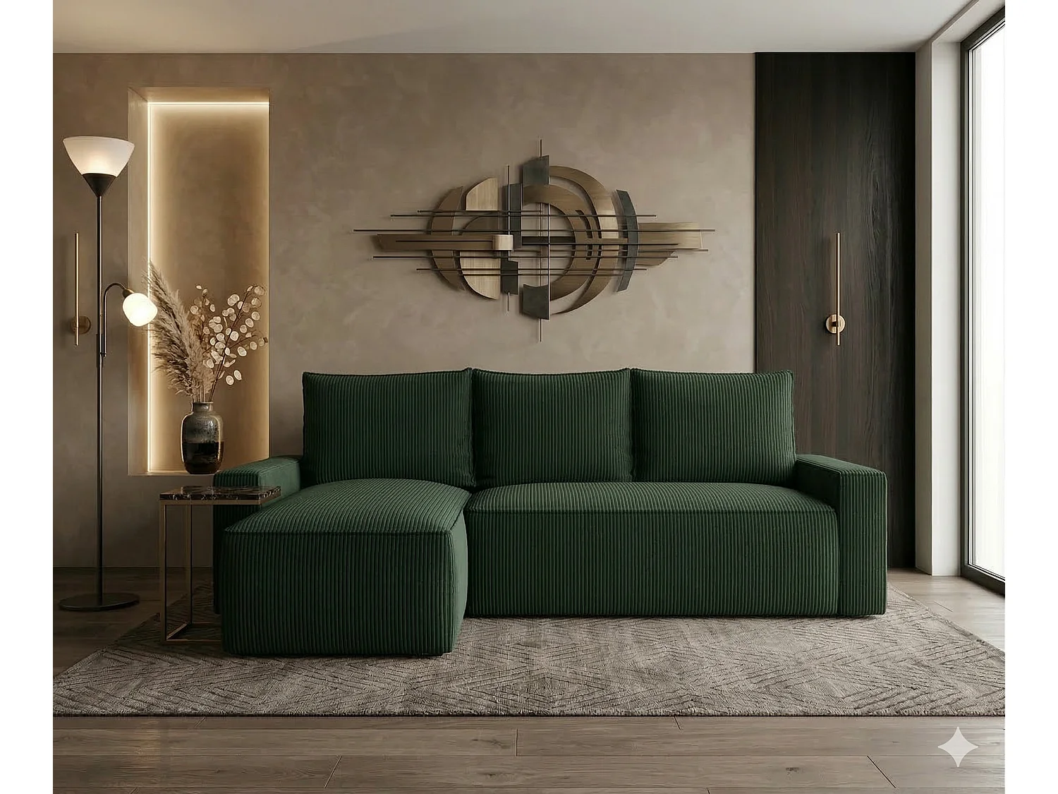Canapé d’angle velours chenille convertible avec coffre NORE-Vert-angle gauche