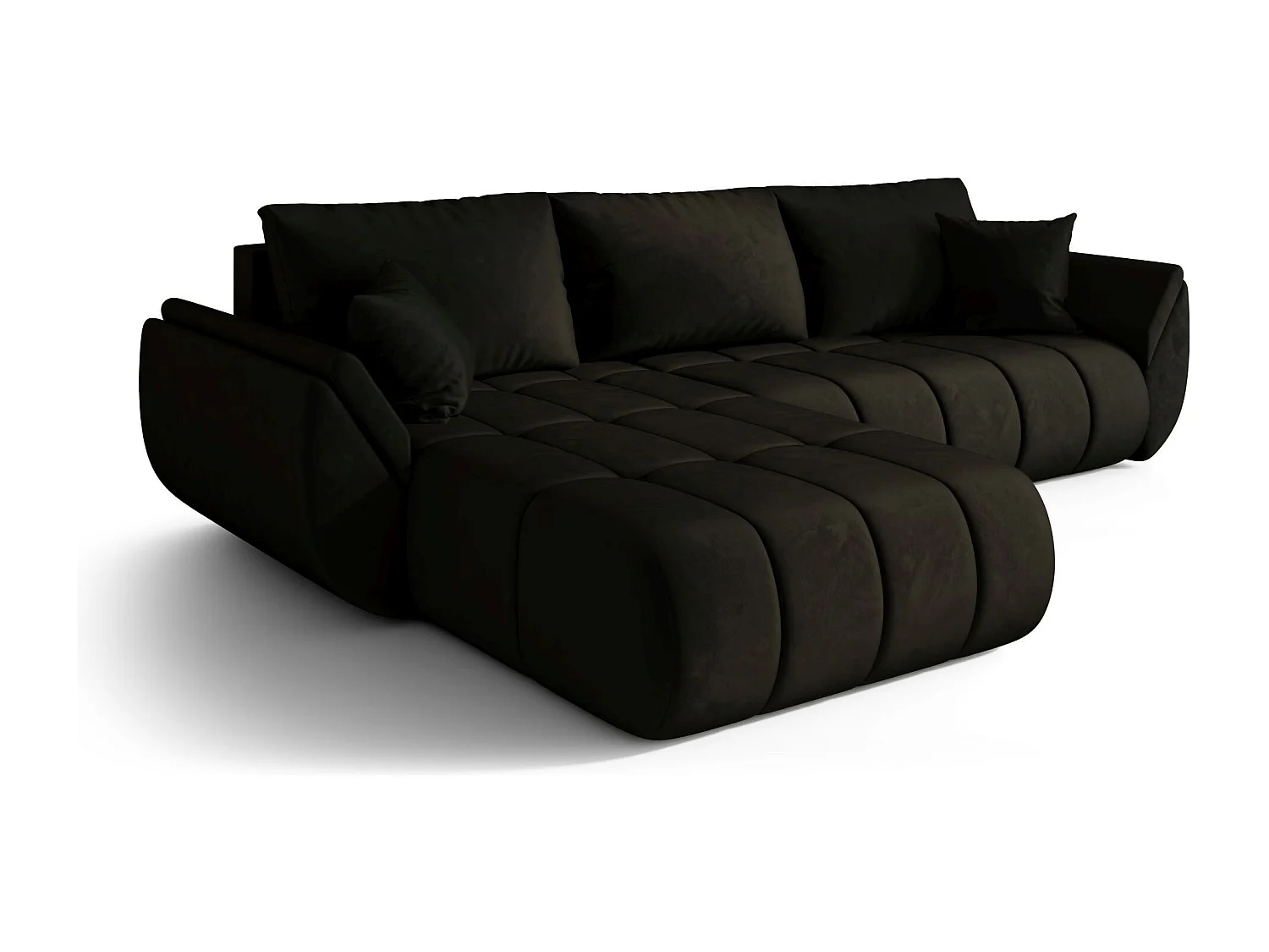 Canapé d'angle SYDNEY PREMIUM gauche graphite velours Monolith 95 - fonction couchage, coffre à literie