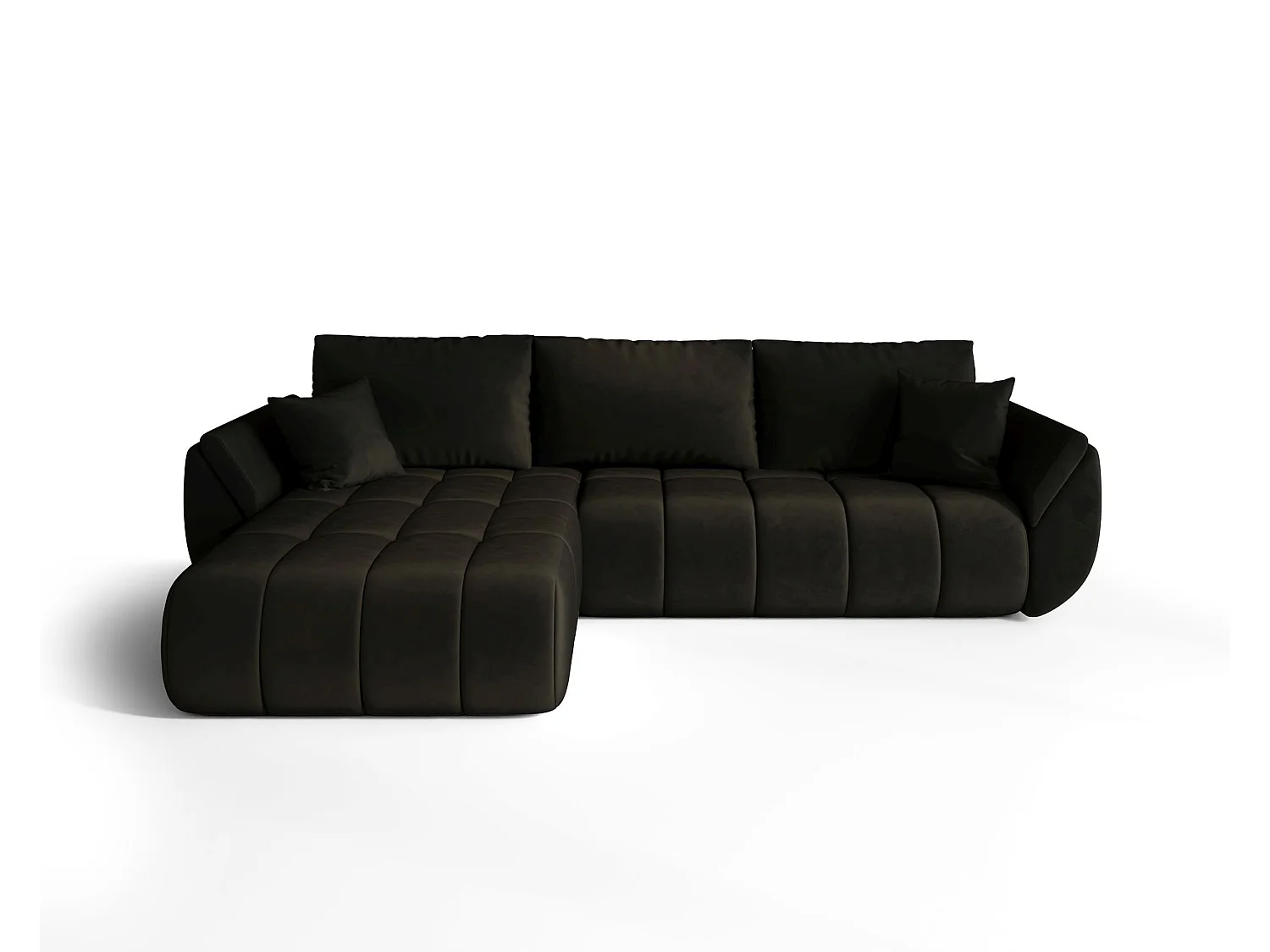 Canapé d'angle SYDNEY PREMIUM gauche graphite velours Monolith 95 - fonction couchage, coffre à literie