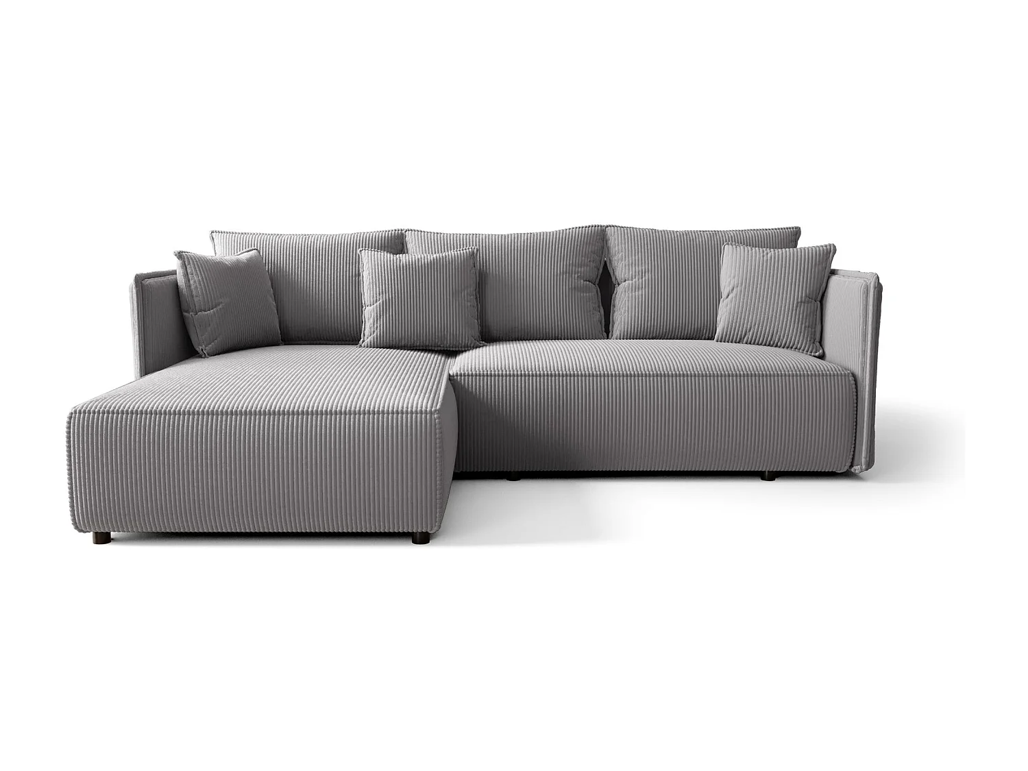 Canapé d'angle MILANO gauche gris velours côtelé Poso 55 - fonction couchage, coffre à literie