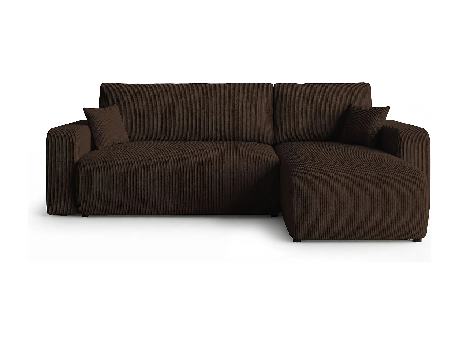 Canapé d'angle PARIS droit marron velours côtelé Poso 6 - fonction couchage, coffre à literie