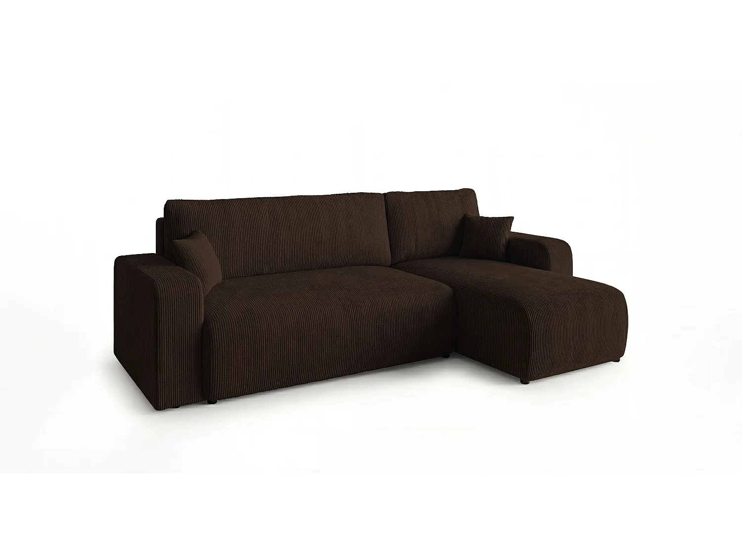 Canapé d'angle PARIS droit marron velours côtelé Poso 6 - fonction couchage, coffre à literie