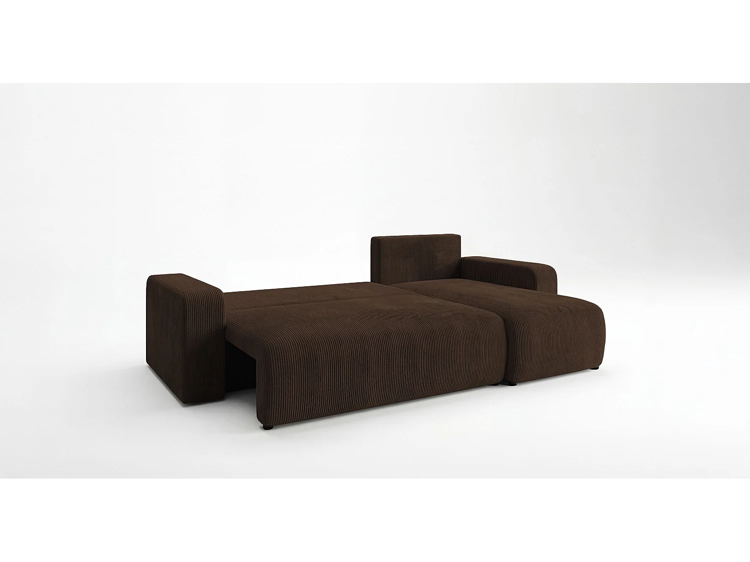 Canapé d'angle PARIS droit marron velours côtelé Poso 6 - fonction couchage, coffre à literie