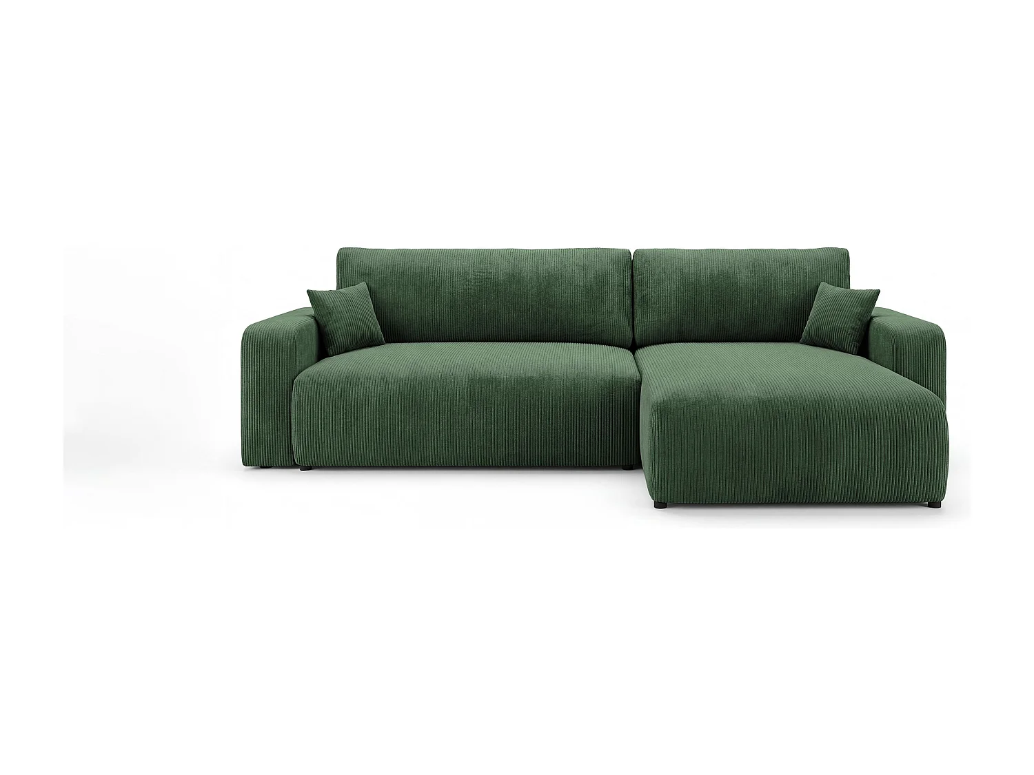 Canapé d'angle BERLIN droit vert velours côtelé Poso 14 - fonction couchage, coffre à literie
