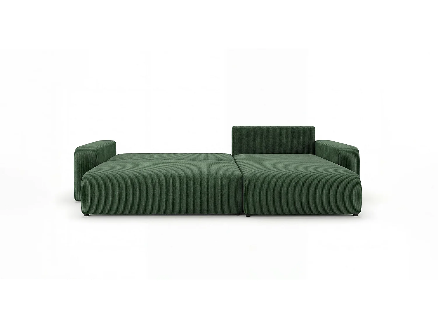 Canapé d'angle BERLIN droit vert velours côtelé Poso 14 - fonction couchage, coffre à literie