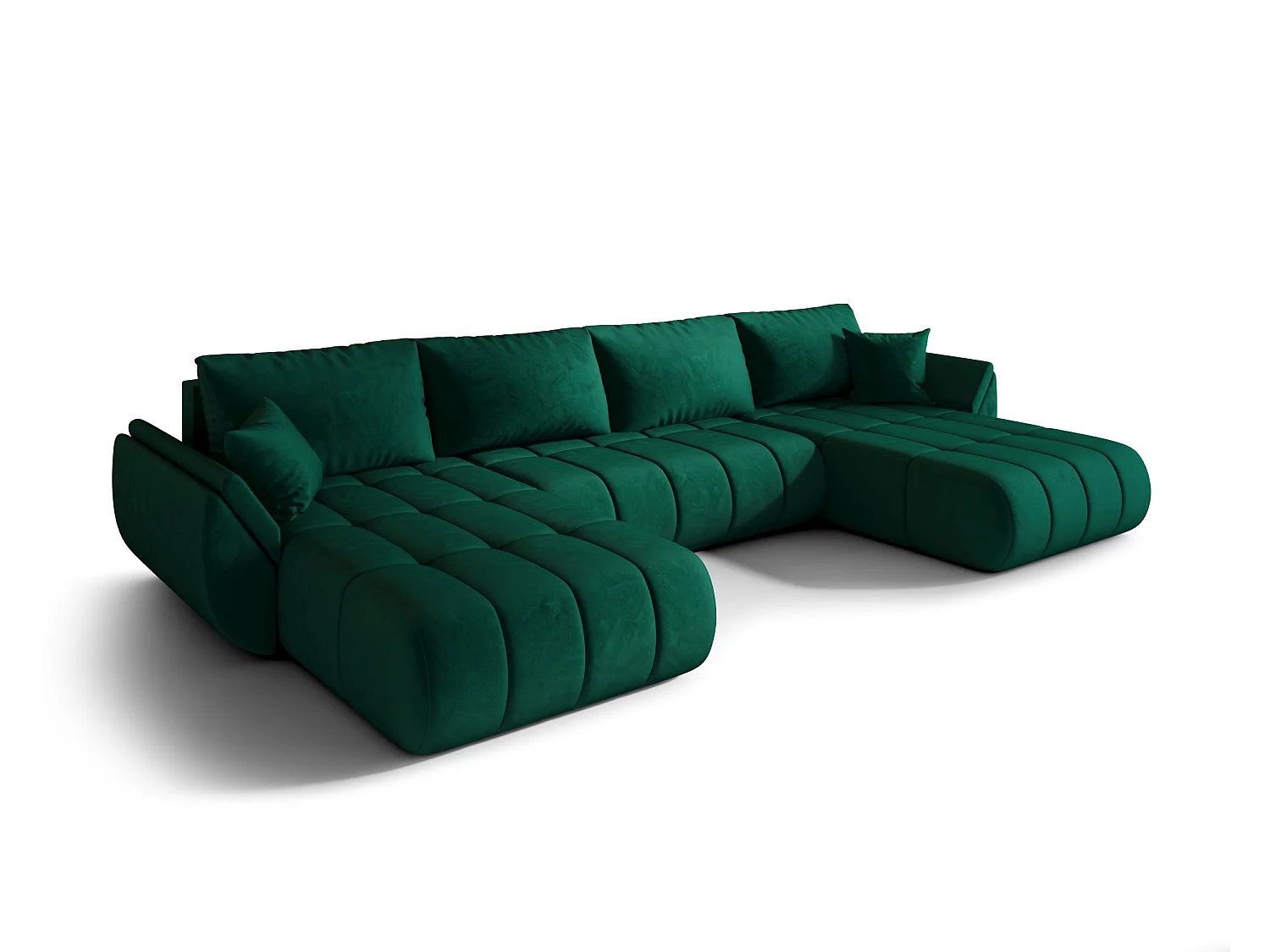 Canapé d'angle SYDNEY PREMIUM en U vert velours Monolith 37 - fonction couchage, coffre à literie