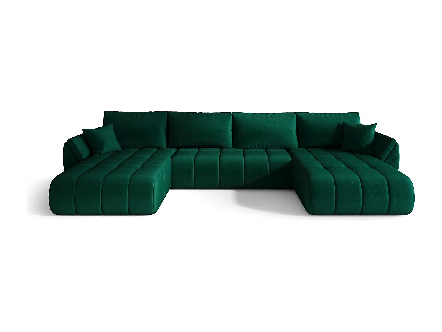 Canapé d'angle SYDNEY PREMIUM en U vert velours Monolith 37 - fonction couchage, coffre à literie
