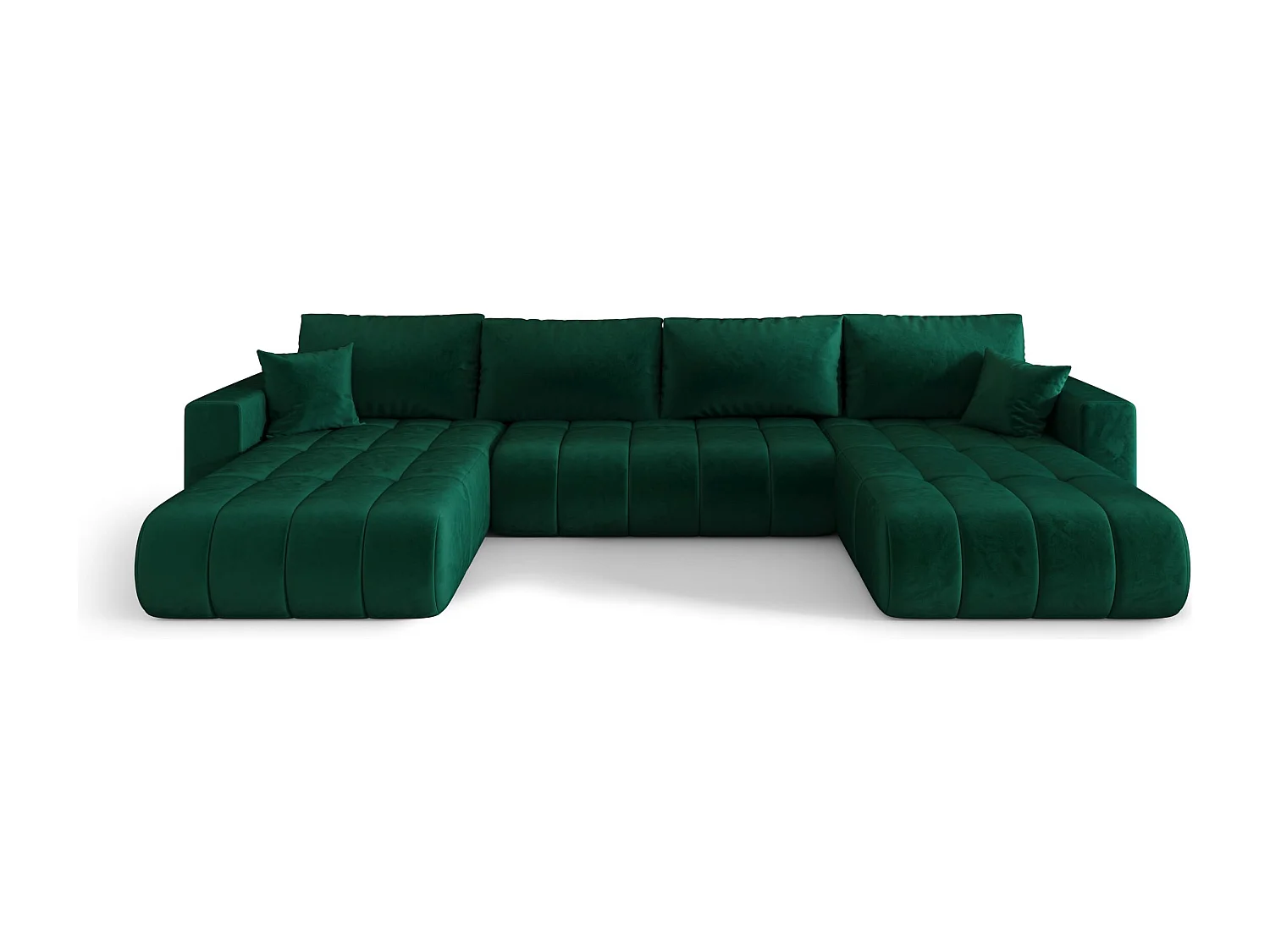 Canapé d'angle LARA PREMIUM en U vert velours Monolith 37 - fonction couchage, coffre à literie