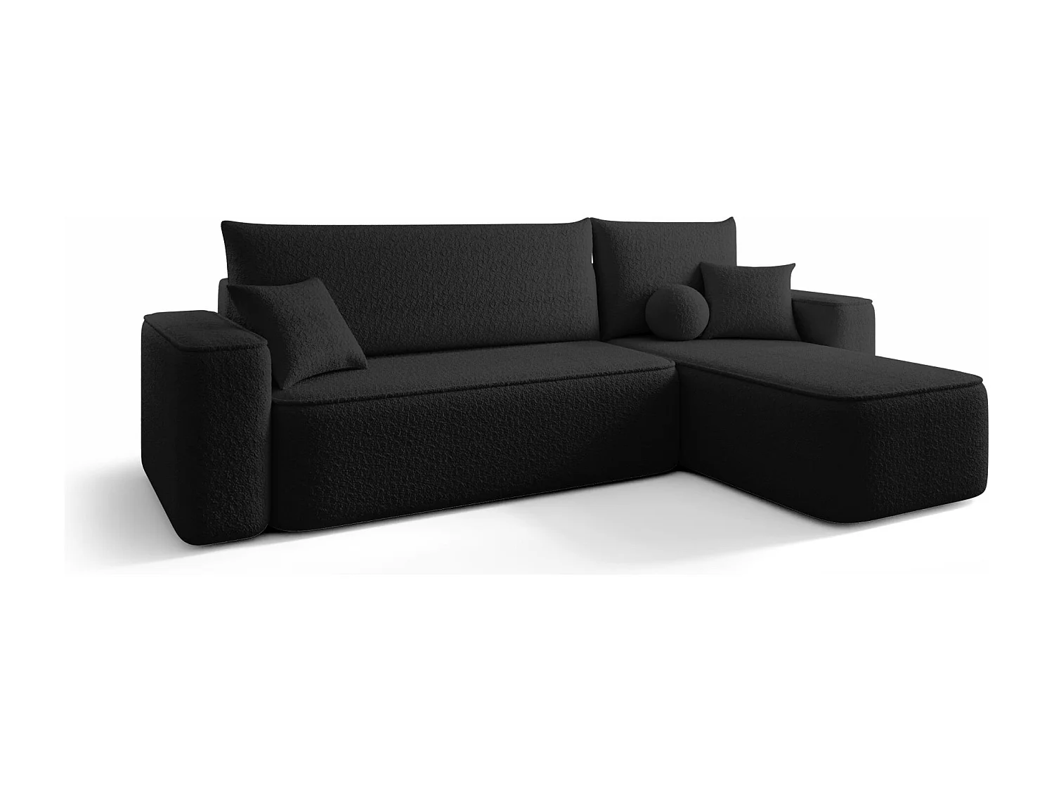 Canapé d'angle TEXAS droit noir Bukle Quelle 100 - fonction couchage, coffre à literie