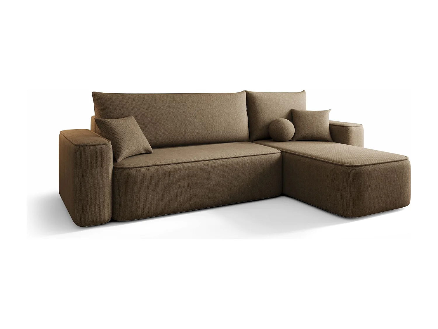 Canapé d'angle TEXAS droit marron tricot Curio 20 - fonction couchage, coffre à literie
