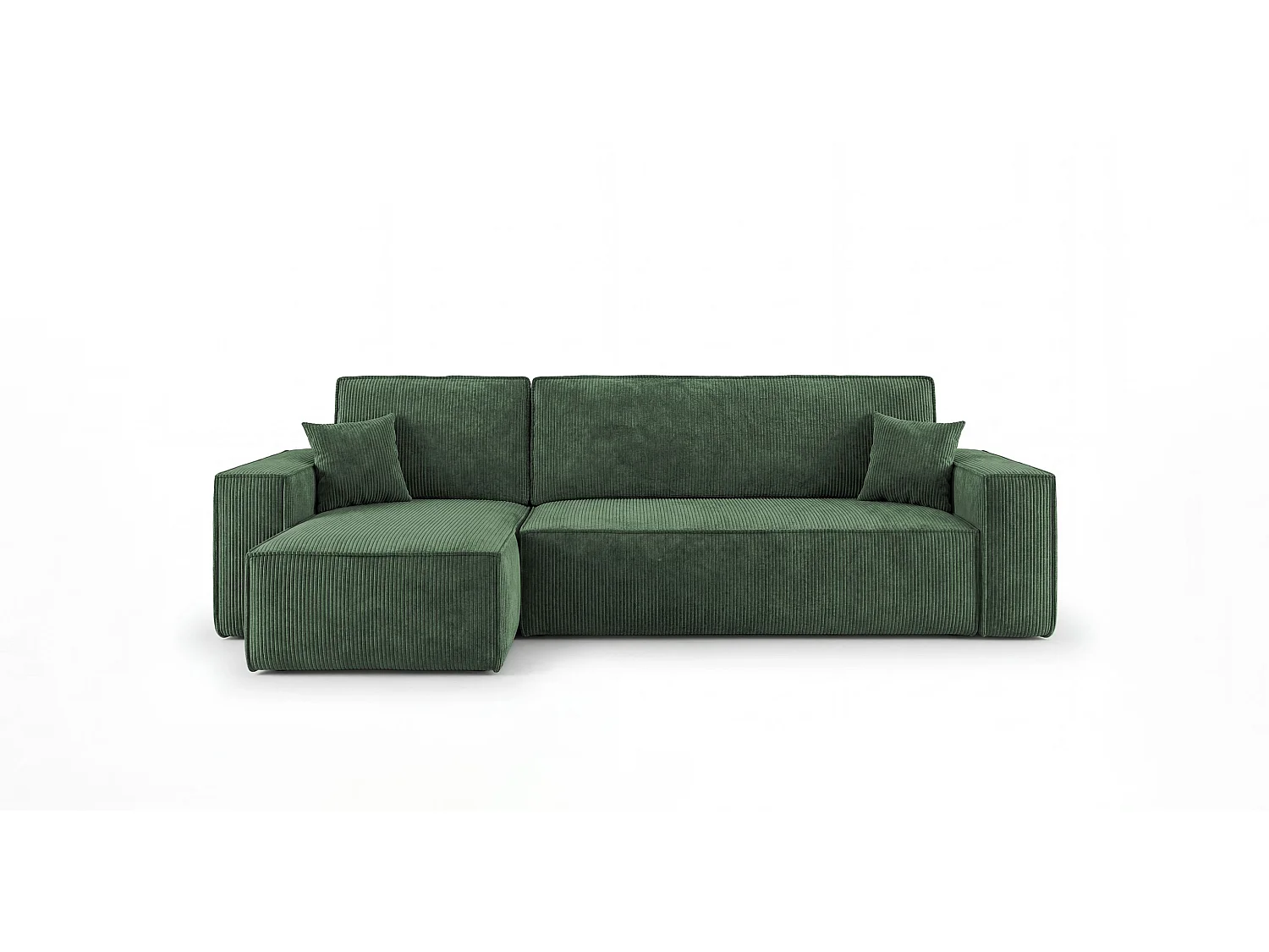Canapé d'angle CALIFORNIA MINI gauche vert velours côtelé Poso 14 - fonction couchage, coffre à literie