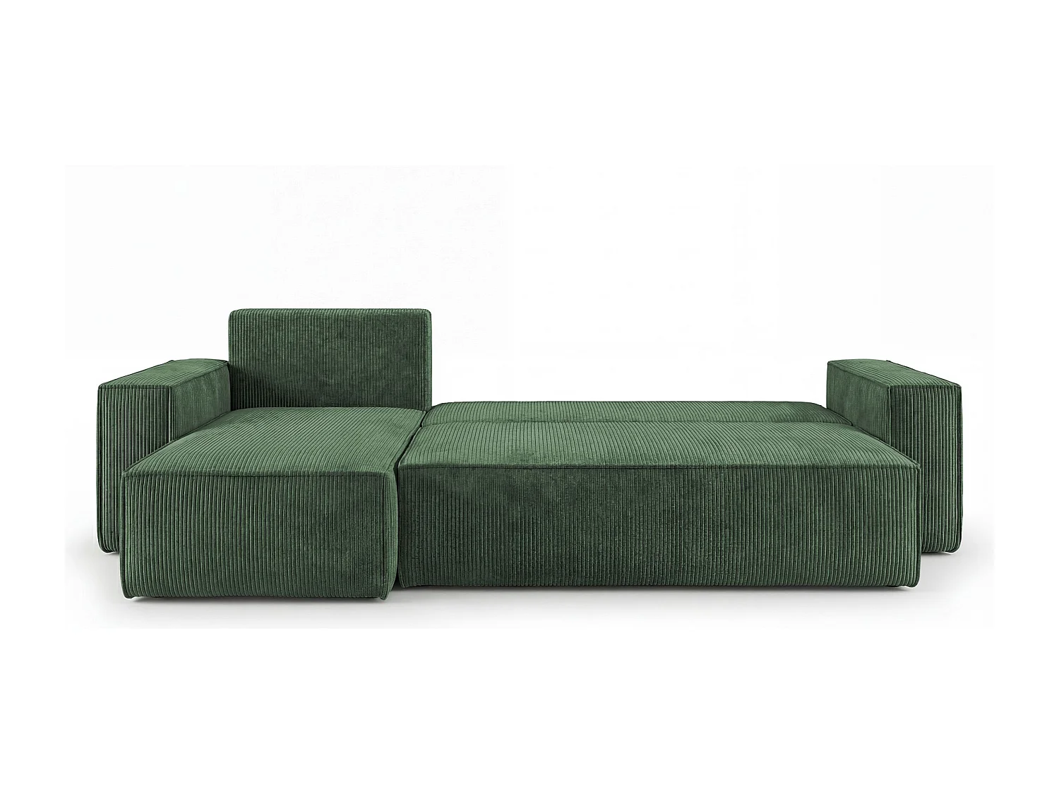 Canapé d'angle CALIFORNIA MINI gauche vert velours côtelé Poso 14 - fonction couchage, coffre à literie