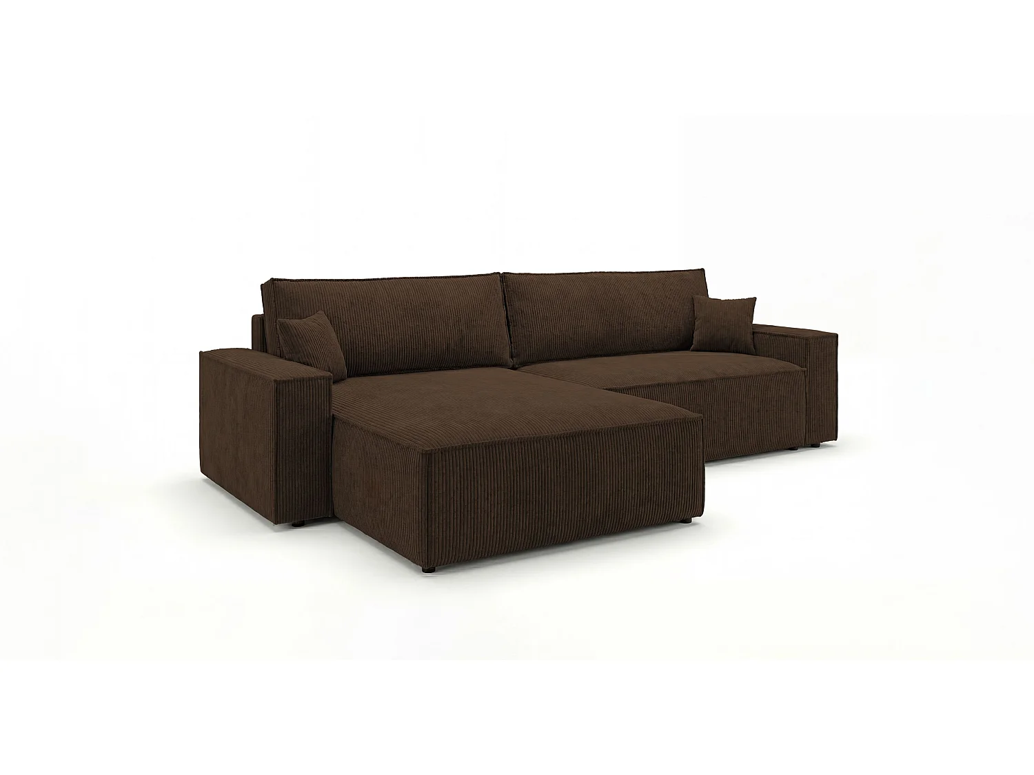 Canapé d'angle VIENNA gauche marron velours côtelé Poso 6 - fonction couchage, coffre à literie