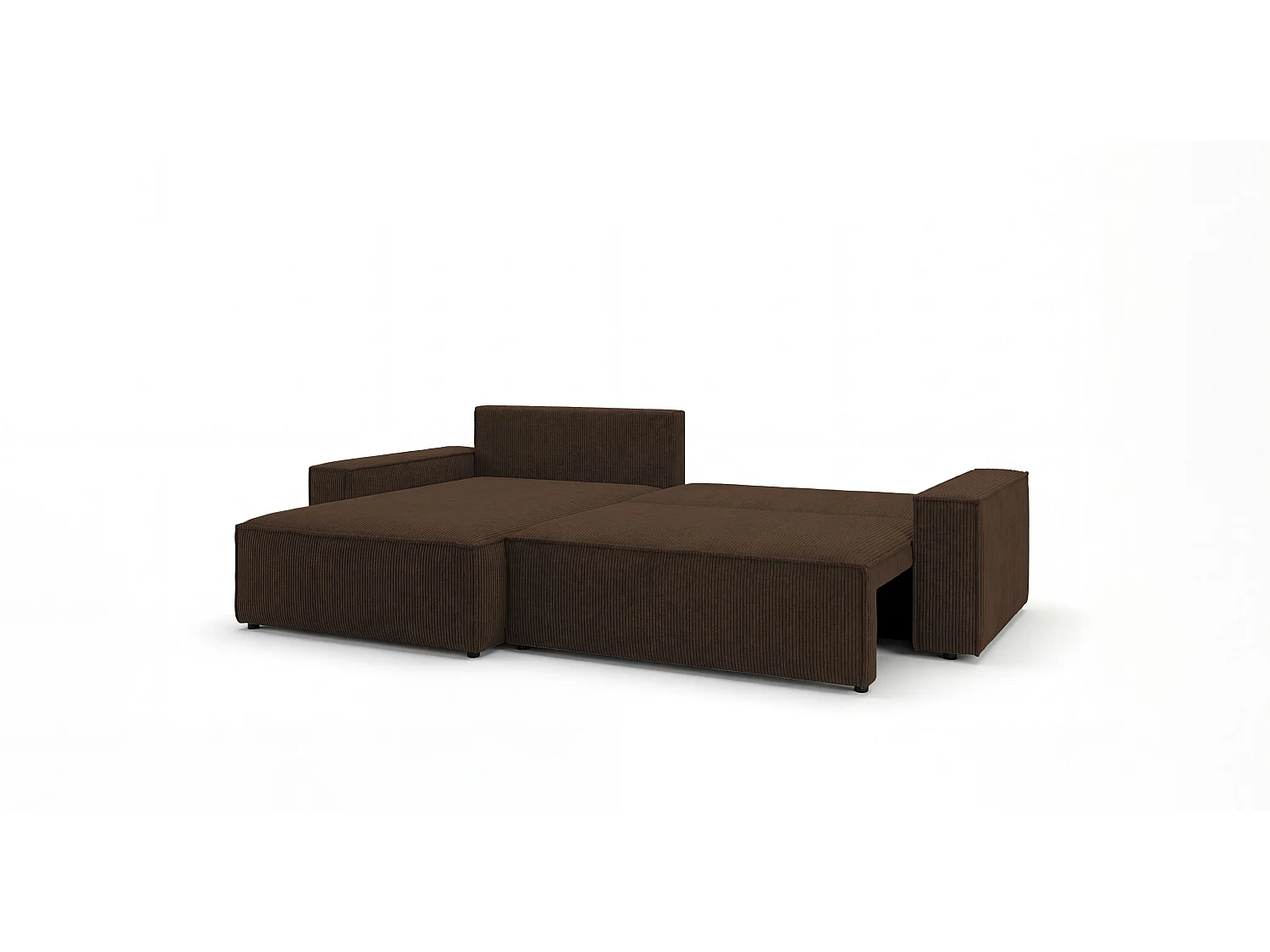 Canapé d'angle VIENNA gauche marron velours côtelé Poso 6 - fonction couchage, coffre à literie