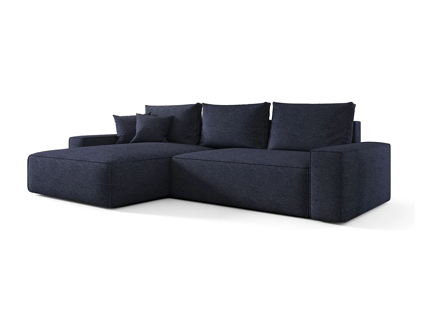 Canapé d'angle CALIFORNIA gauche bleu foncé tricot Aragon 79 - fonction couchage, coffre à literie