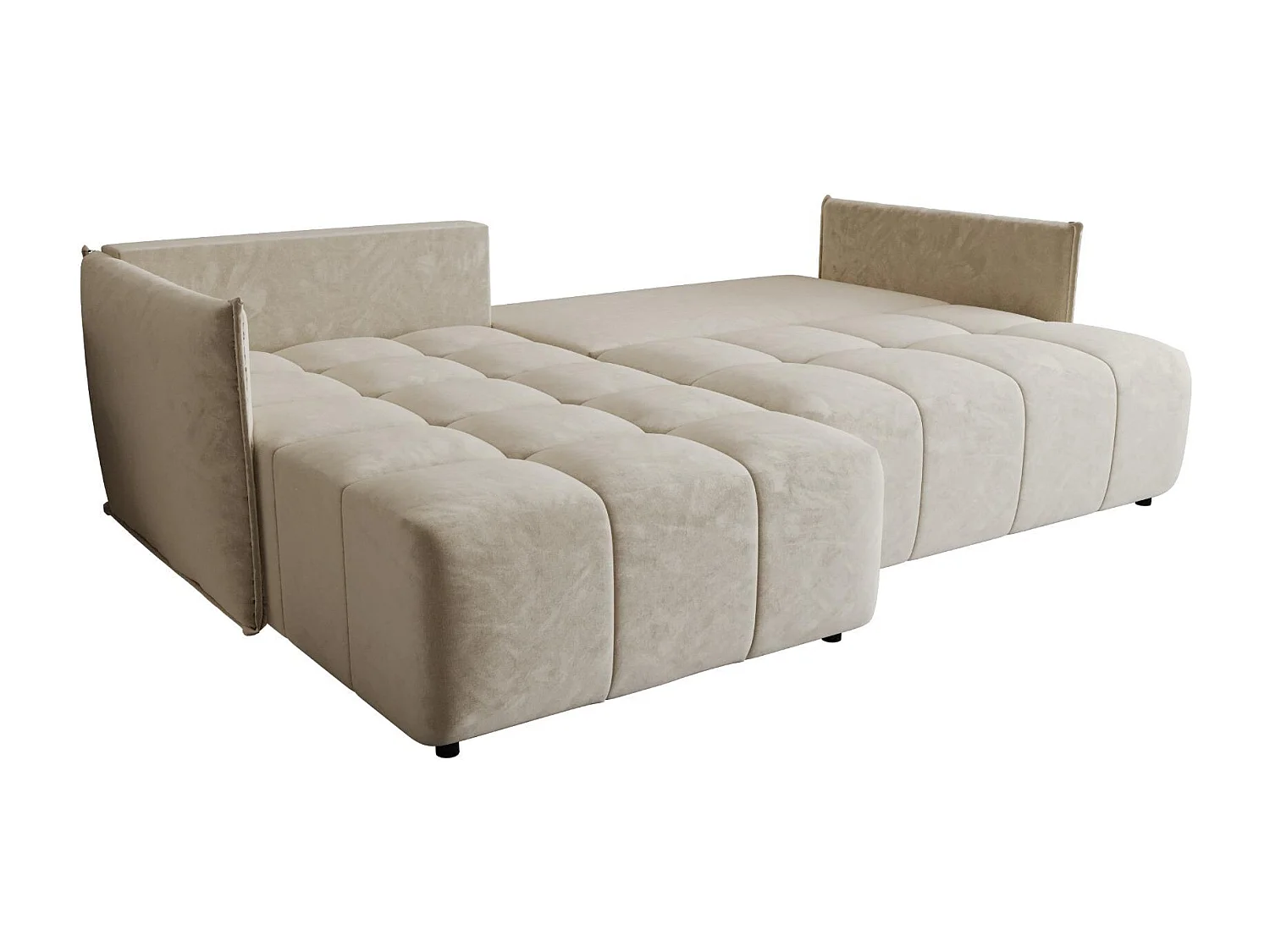 Canapé d'angle CHICAGO gauche beige velours Monolith 2 - fonction couchage, coffre à literie
