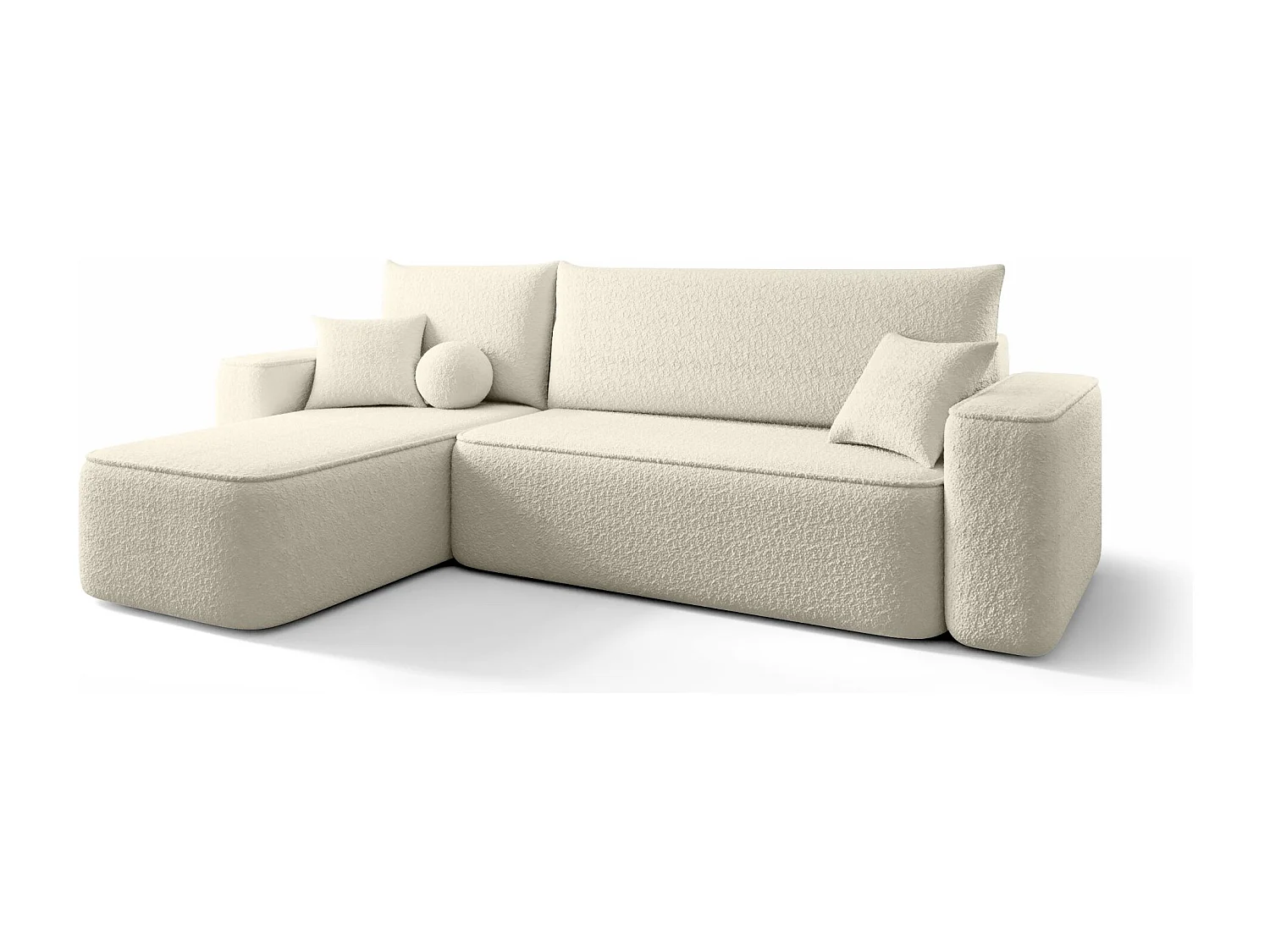 Canapé d'angle TEXAS gauche beige Bukle Quelle 3 - fonction couchage, coffre à literie