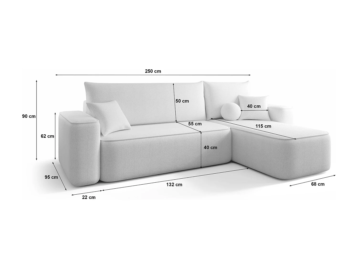 Canapé d'angle TEXAS gauche beige Bukle Quelle 3 - fonction couchage, coffre à literie