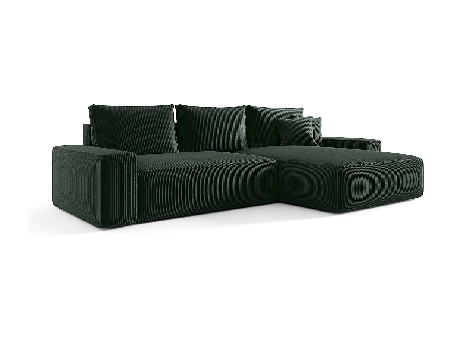 Canapé d'angle CALIFORNIA droit vert velours côtelé Poso 14 - fonction couchage, coffre à literie