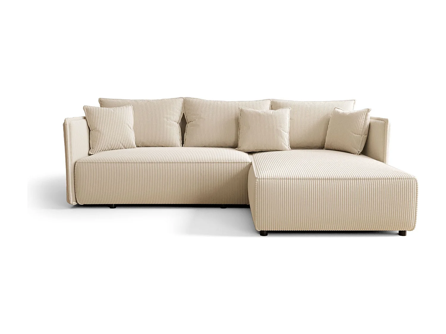 Canapé d'angle MILANO droit blanc cassé velours côtelé Poso 105 - fonction couchage, coffre à literie