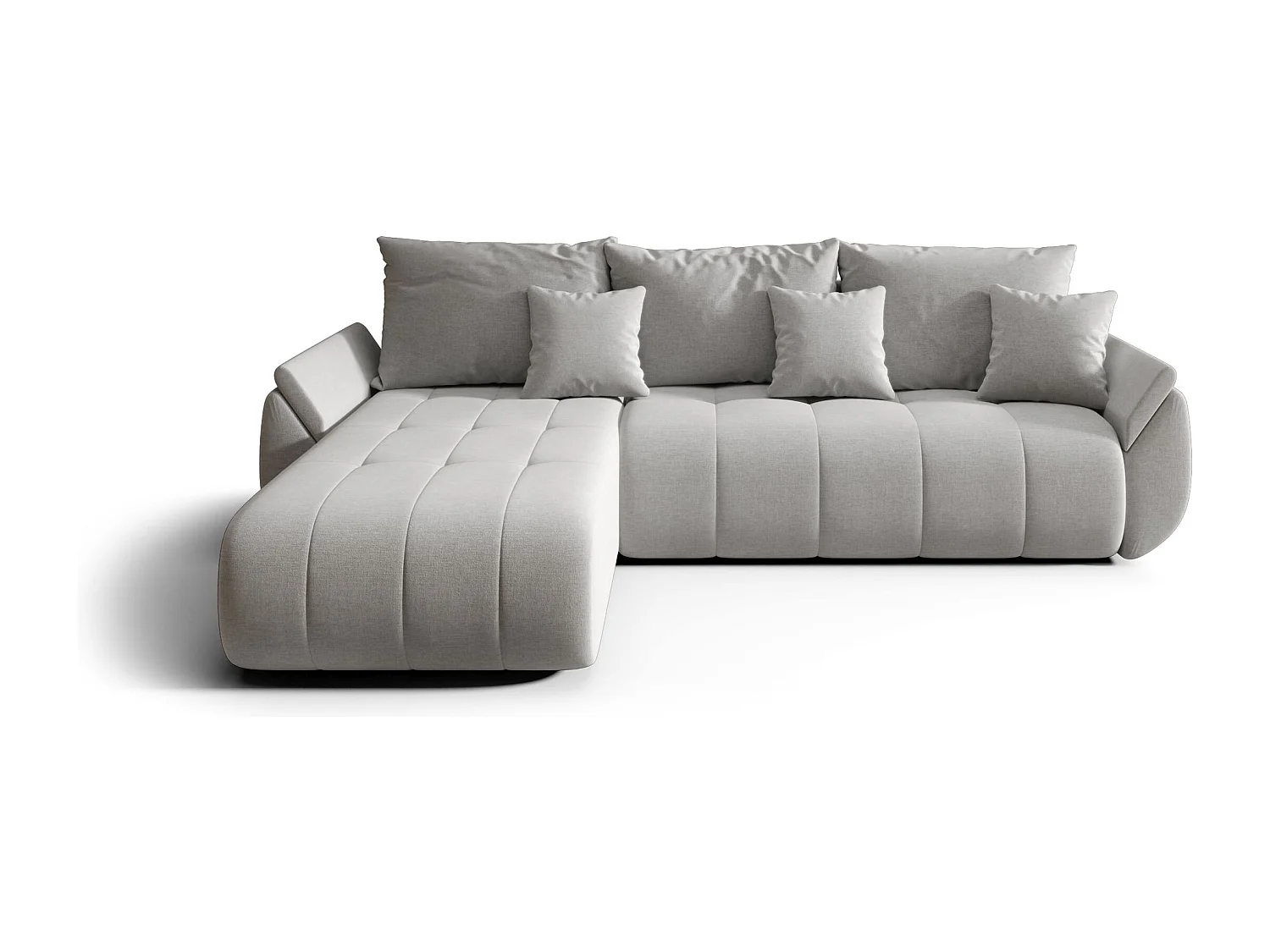 Canapé d'angle SYDNEY gauche beige tricot Wind 11 - fonction couchage, coffre à literie