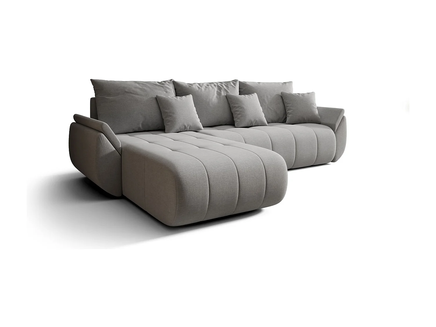 Canapé d'angle SYDNEY gauche gris clair tricot Wind 84 - fonction couchage, coffre à literie