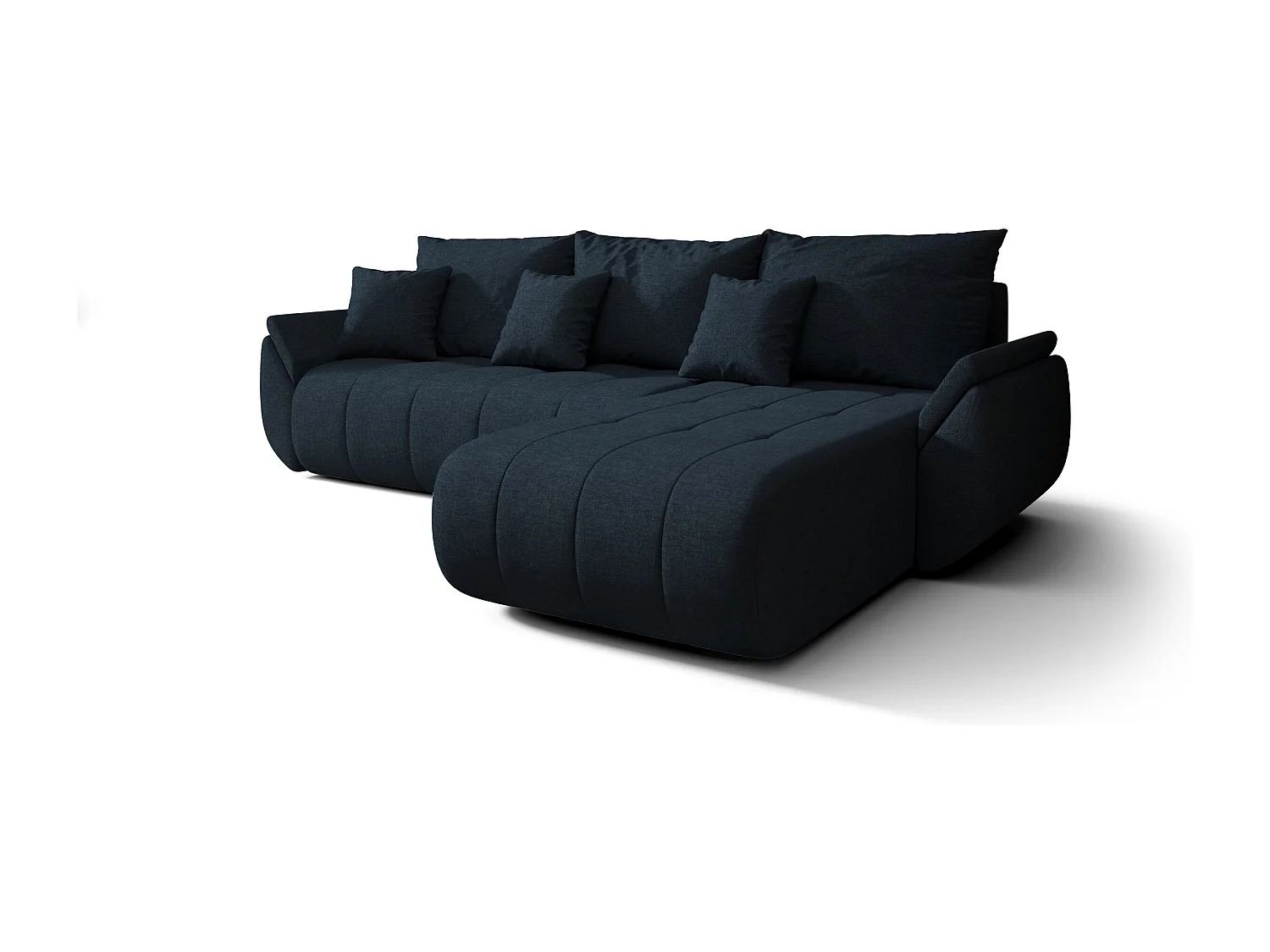 Canapé d'angle SYDNEY droit bleu tricot Wind 77 - fonction couchage, coffre à literie