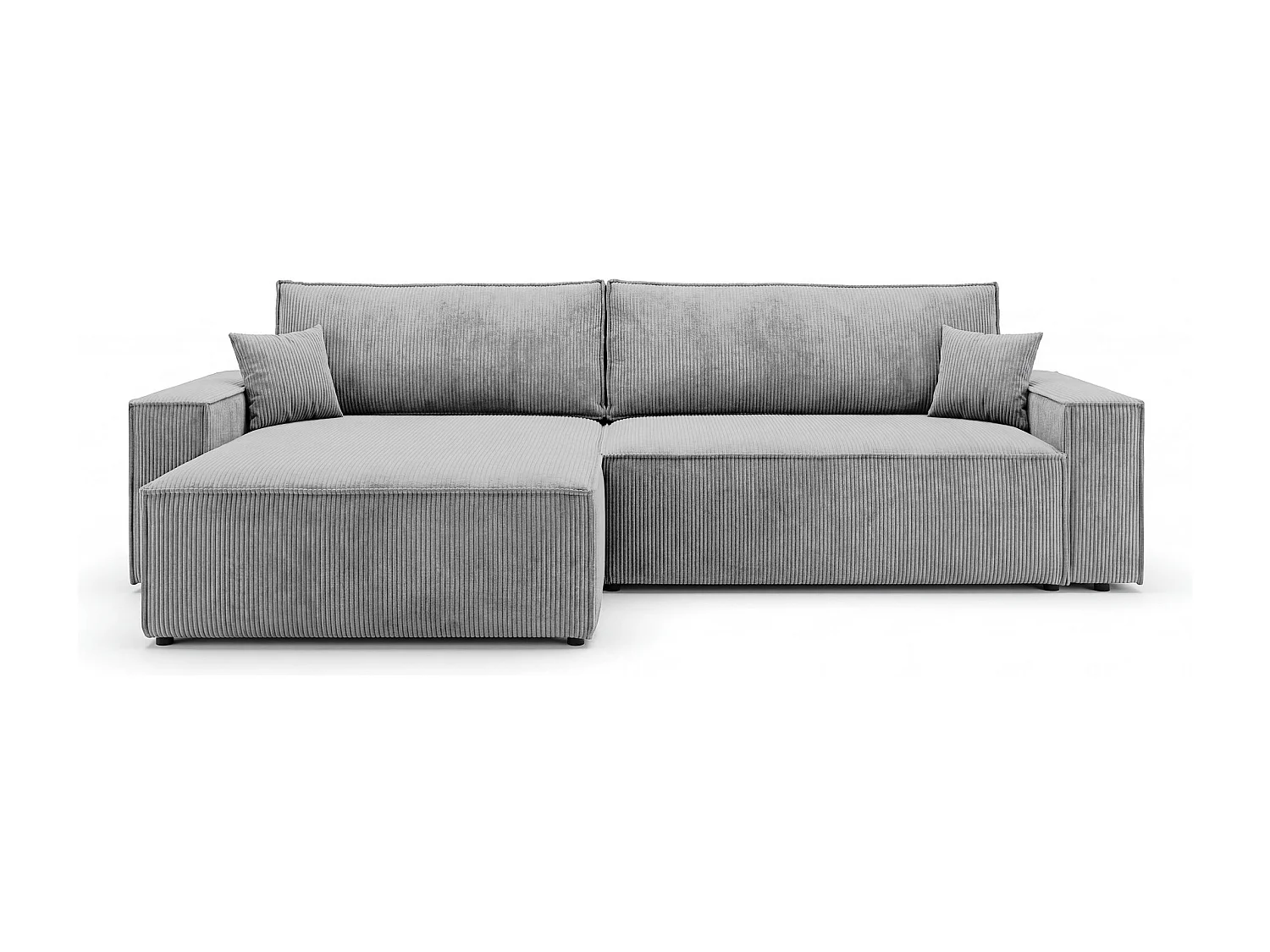 Canapé d'angle VIENNA gauche gris velours côtelé Poso 55 - fonction couchage, coffre à literie