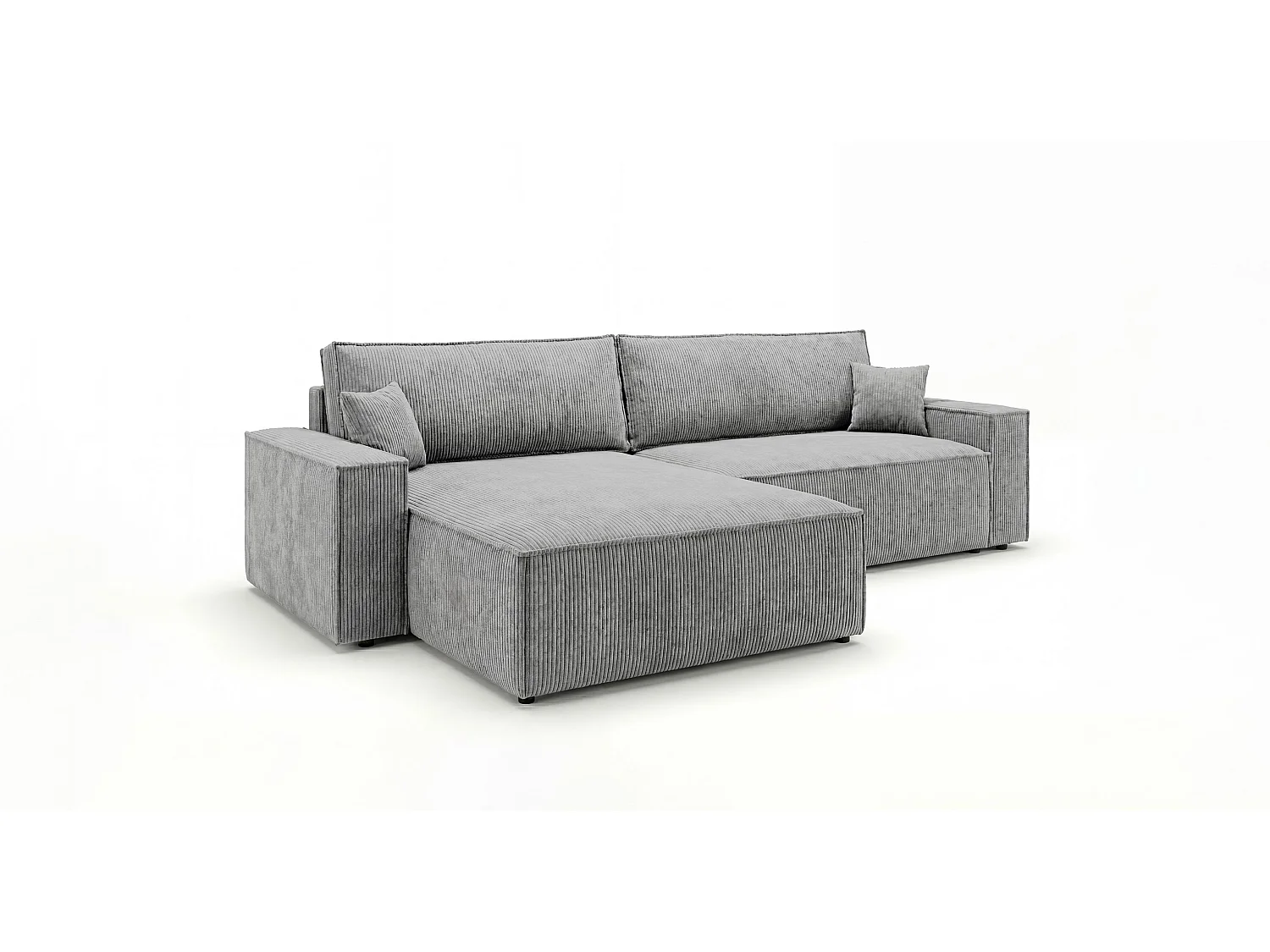 Canapé d'angle VIENNA gauche gris velours côtelé Poso 55 - fonction couchage, coffre à literie