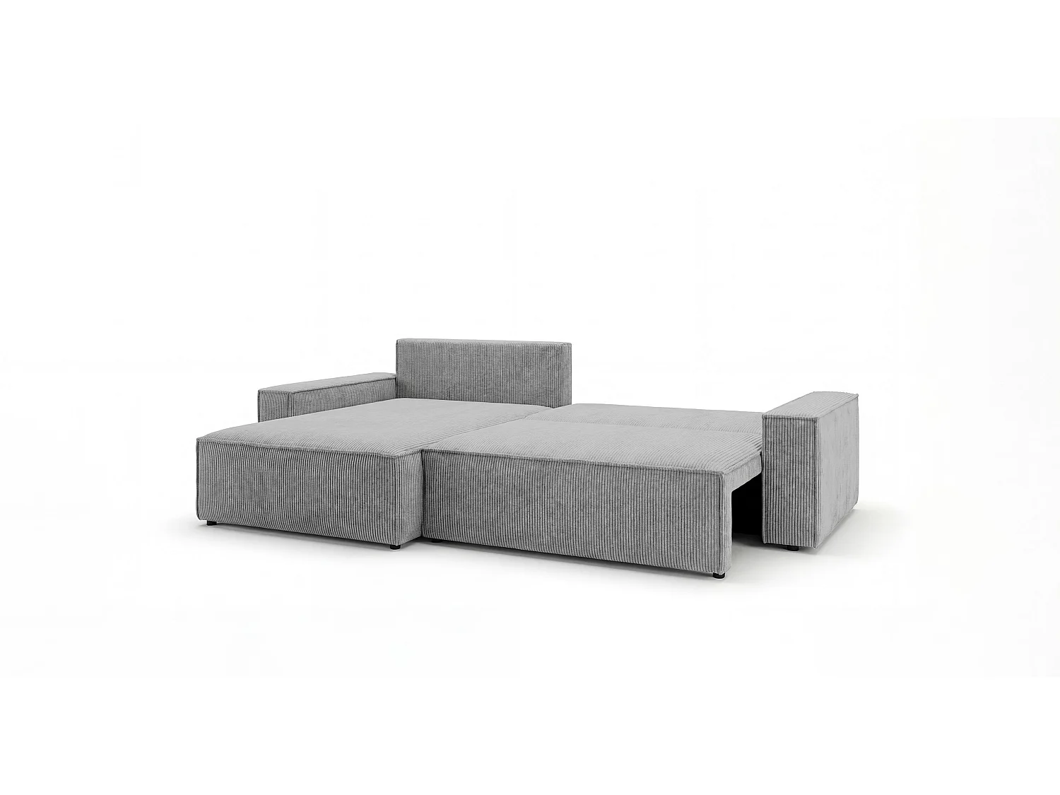 Canapé d'angle VIENNA gauche gris velours côtelé Poso 55 - fonction couchage, coffre à literie