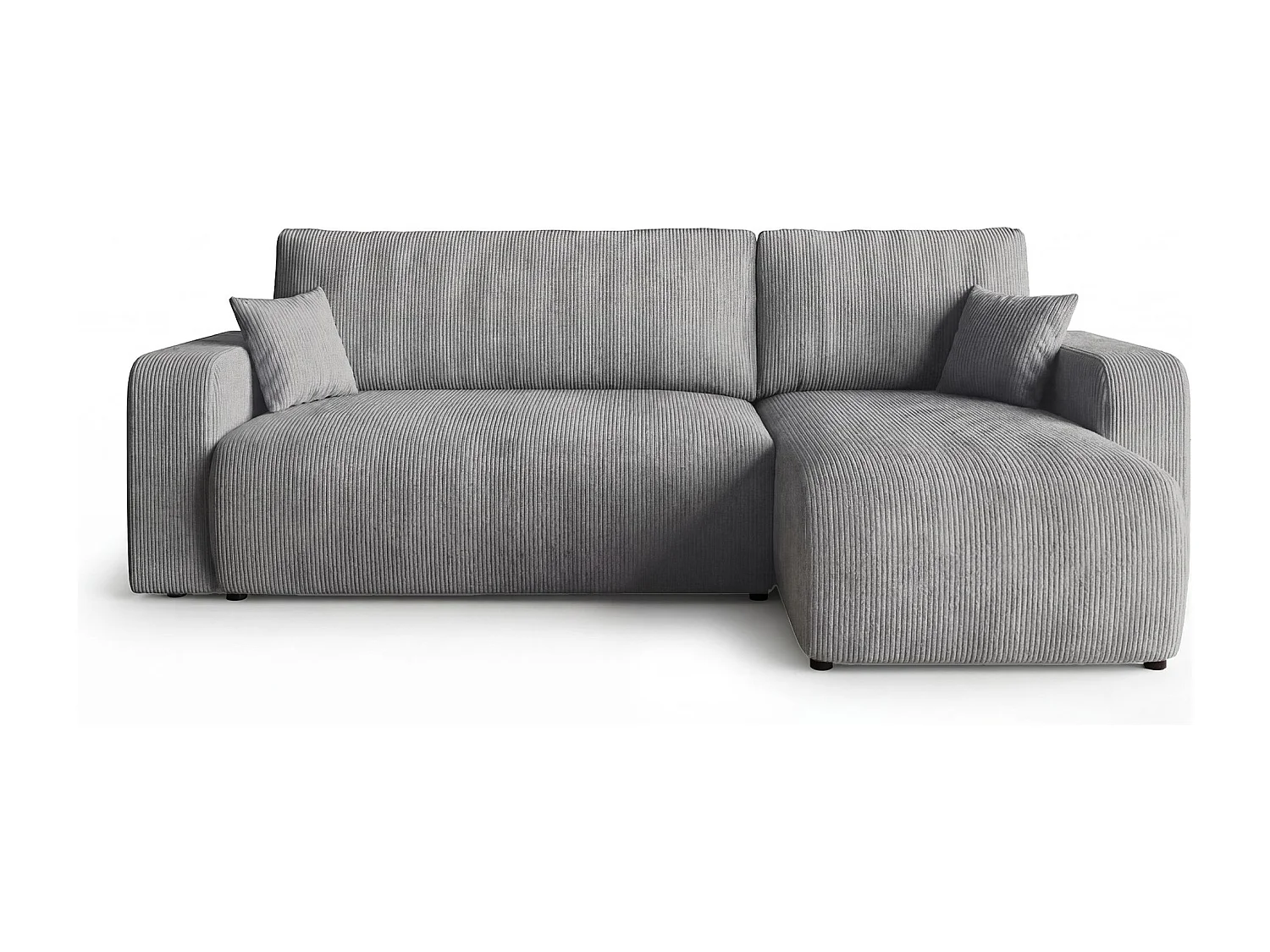 Canapé d'angle PARIS droit gris velours côtelé Poso 55 - fonction couchage, coffre à literie