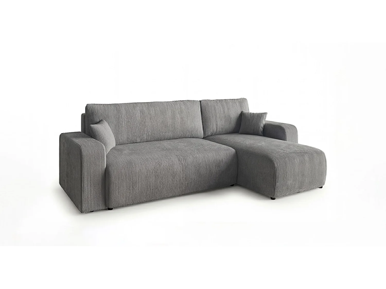 Canapé d'angle PARIS droit gris velours côtelé Poso 55 - fonction couchage, coffre à literie