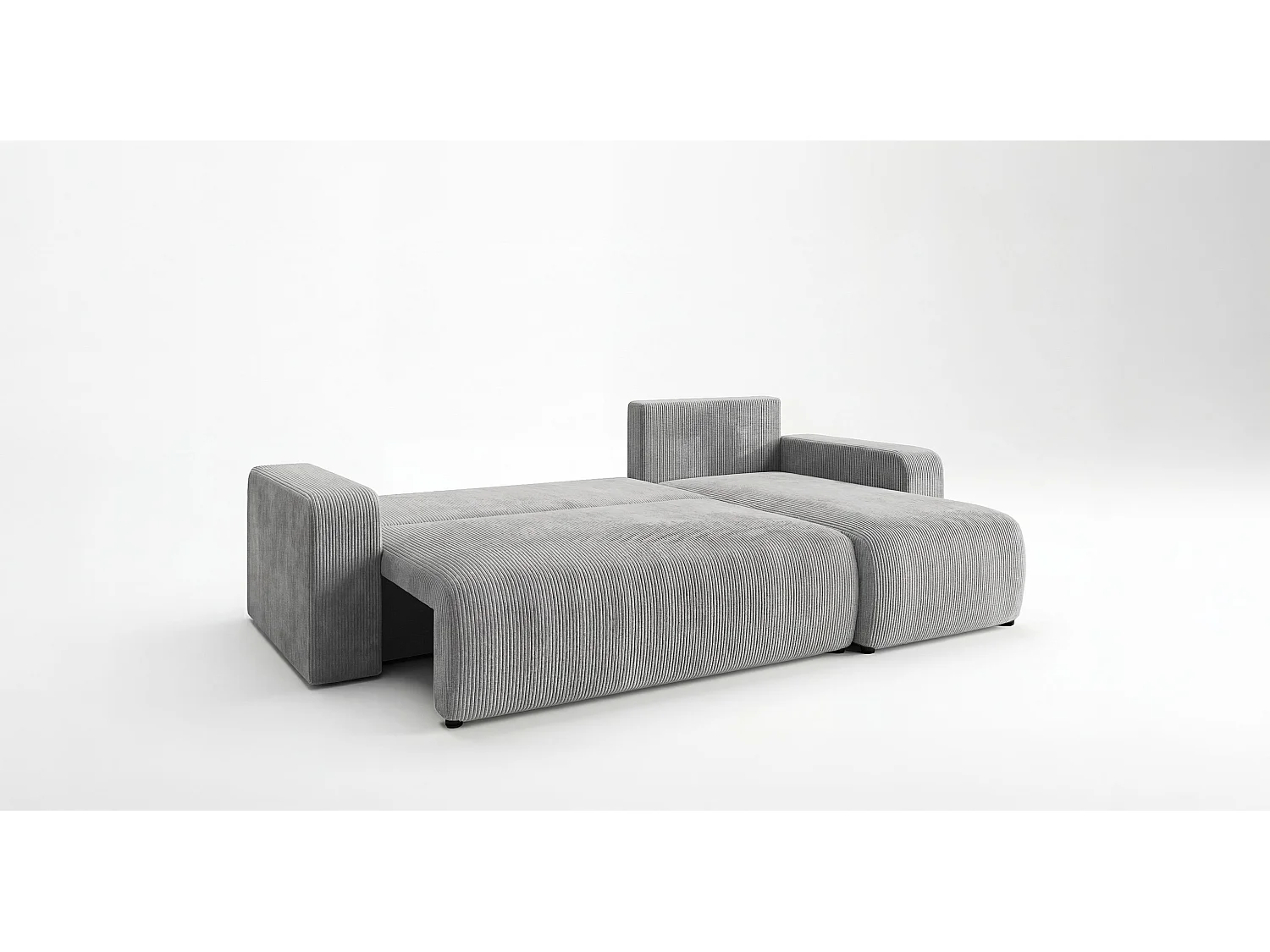 Canapé d'angle PARIS droit gris velours côtelé Poso 55 - fonction couchage, coffre à literie