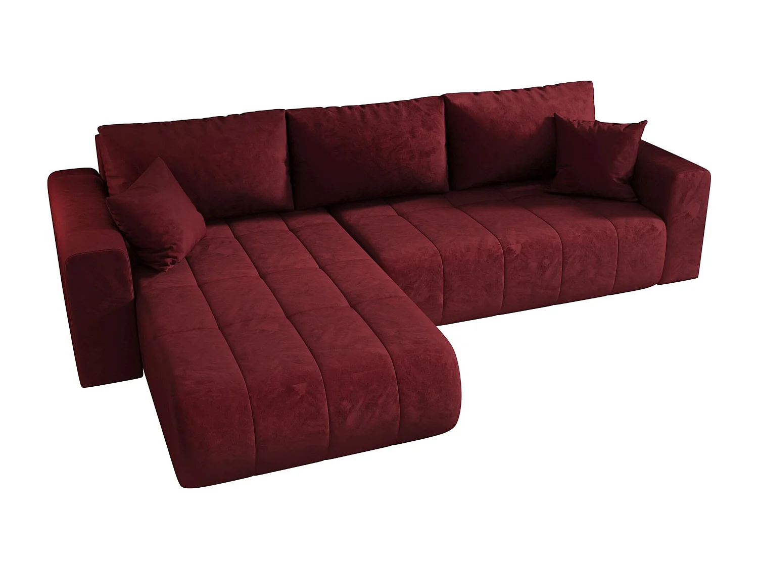 Canapé d'angle LARA gauche rouge velours Monolith 59 - fonction couchage, coffre à literie