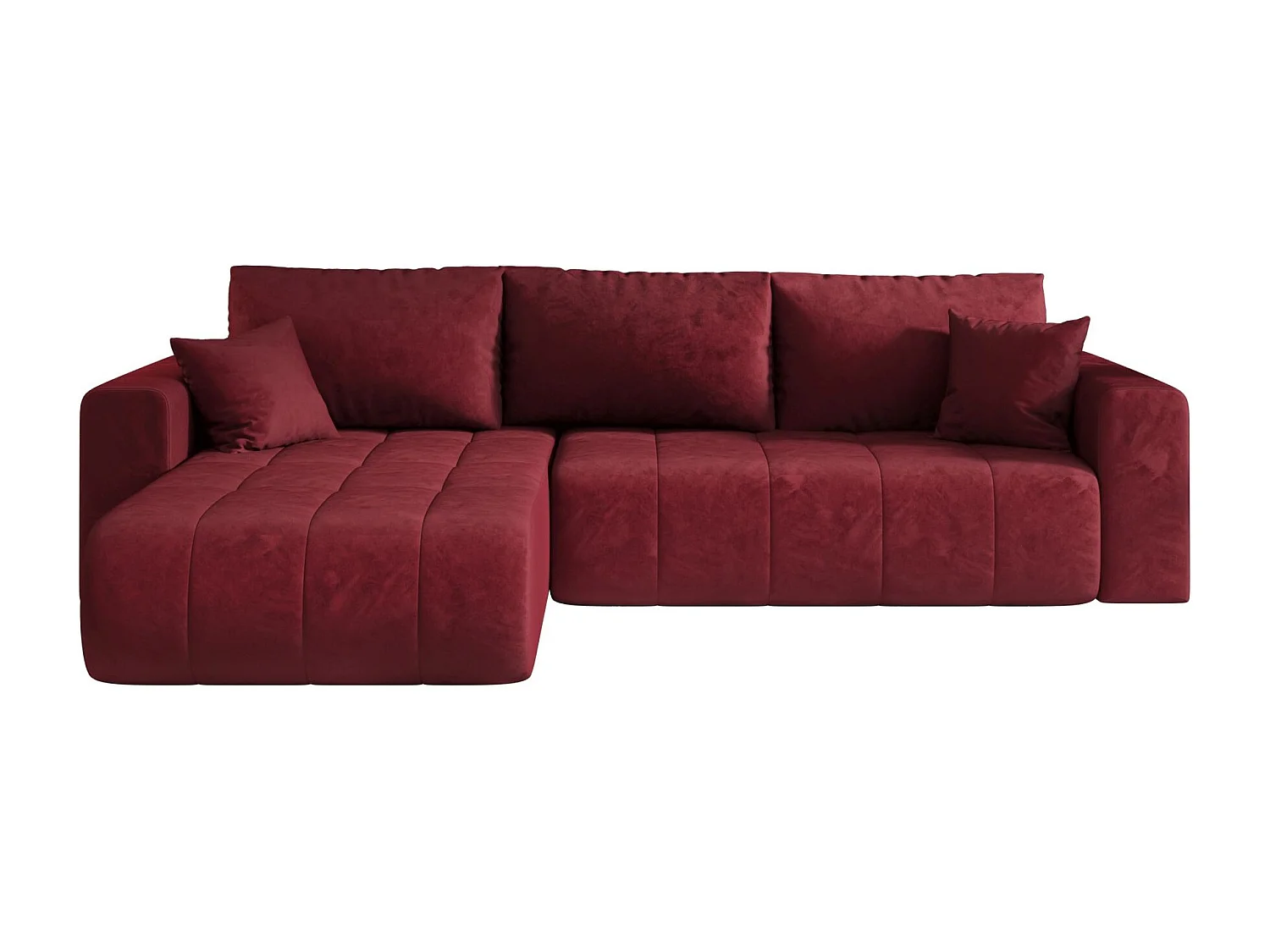 Canapé d'angle LARA gauche rouge velours Monolith 59 - fonction couchage, coffre à literie