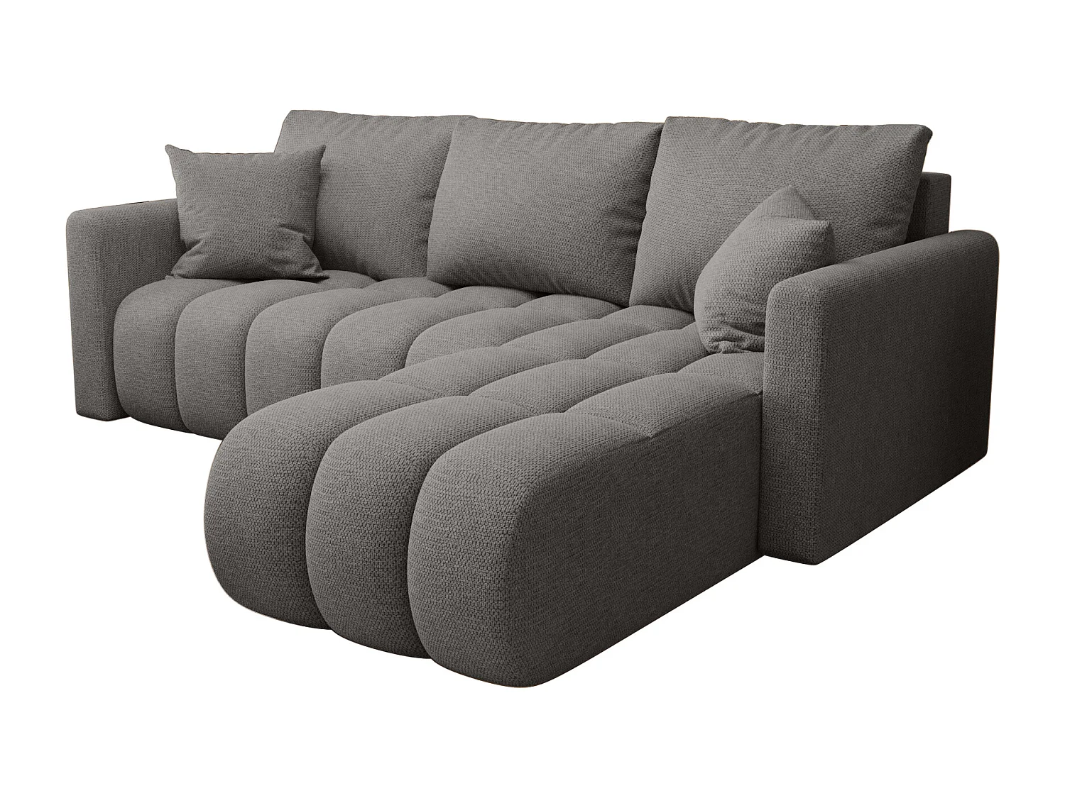 Canapé d'angle GARDA droit Jasnoszary tricot Aragon 83 - fonction couchage, coffre à literie