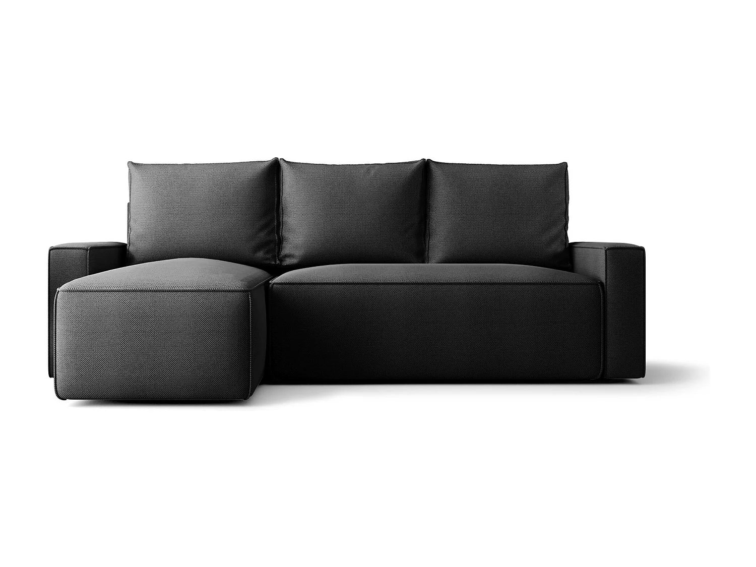 Canapé d'angle HAVANA gauche graphite tricot Curio 97 - fonction couchage, coffre à literie