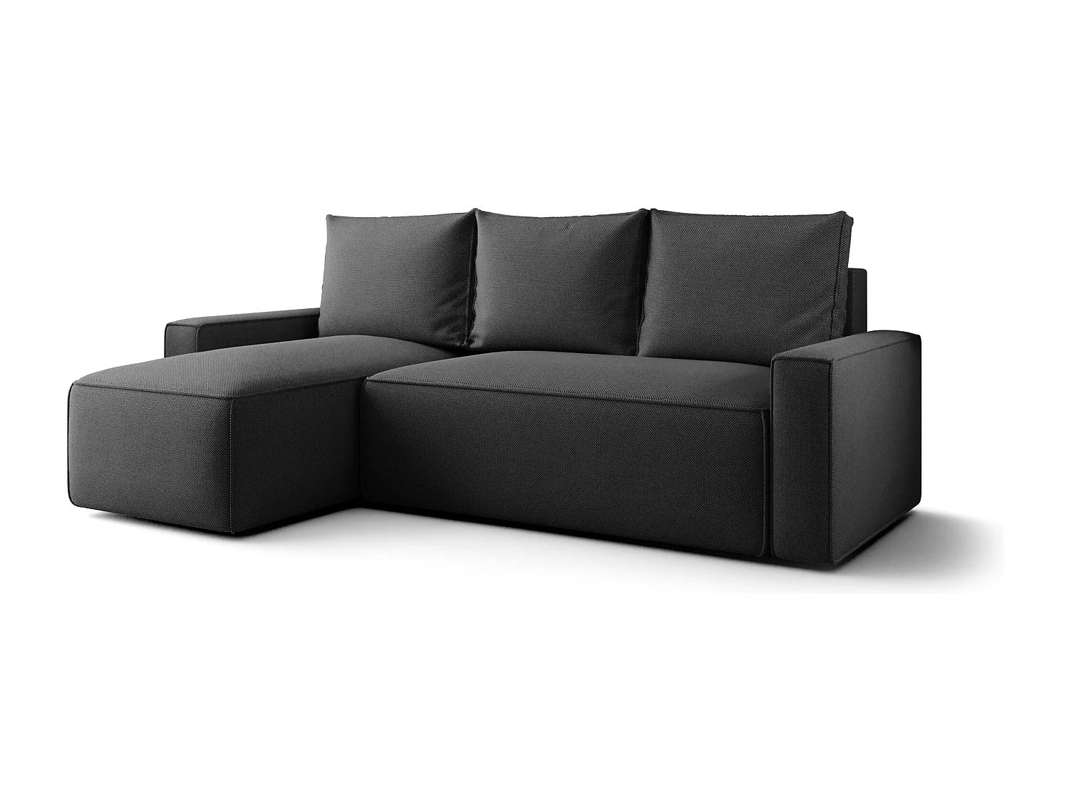 Canapé d'angle HAVANA gauche graphite tricot Curio 97 - fonction couchage, coffre à literie