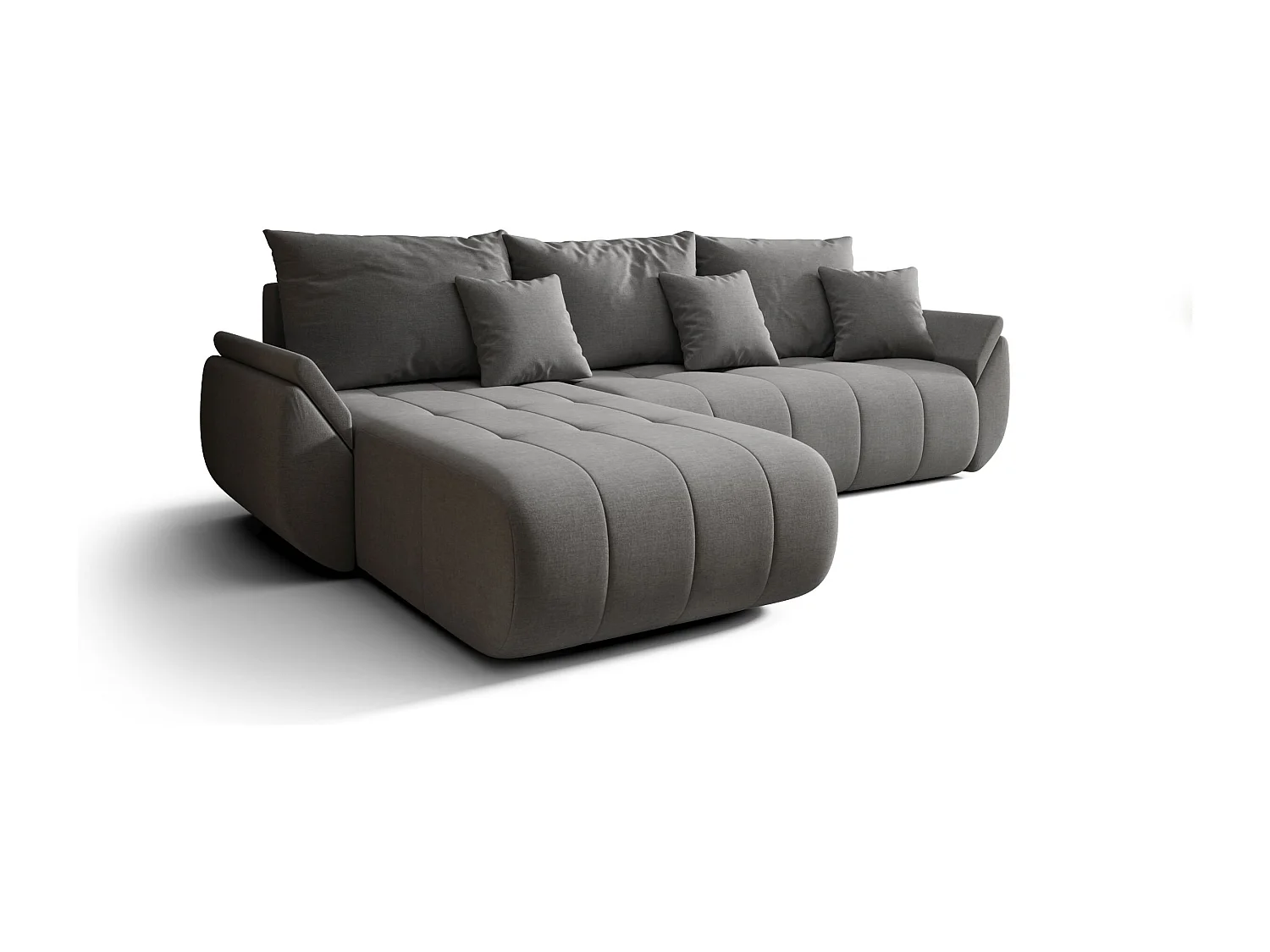 Canapé d'angle SYDNEY gauche gris tricot Wind 90 - fonction couchage, coffre à literie