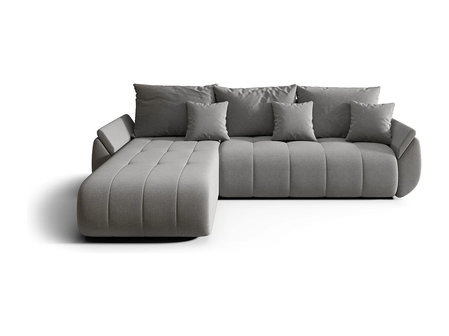 Canapé d'angle SYDNEY gauche gris tricot Wind 90 - fonction couchage, coffre à literie