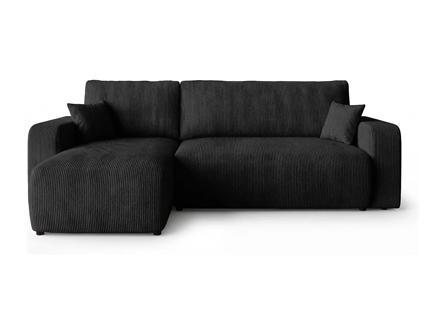 Canapé d'angle PARIS gauche noir velours côtelé Poso 135 - fonction couchage, coffre à literie