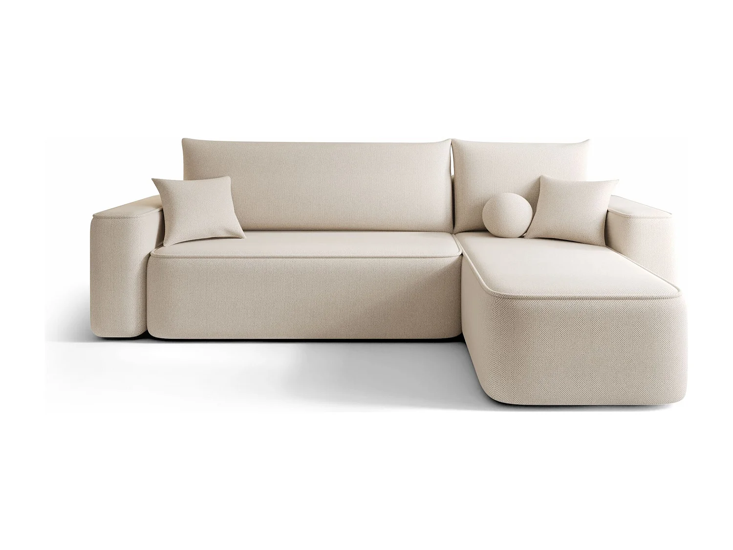 Canapé d'angle TEXAS droit beige tricot Curio 9 - fonction couchage, coffre à literie