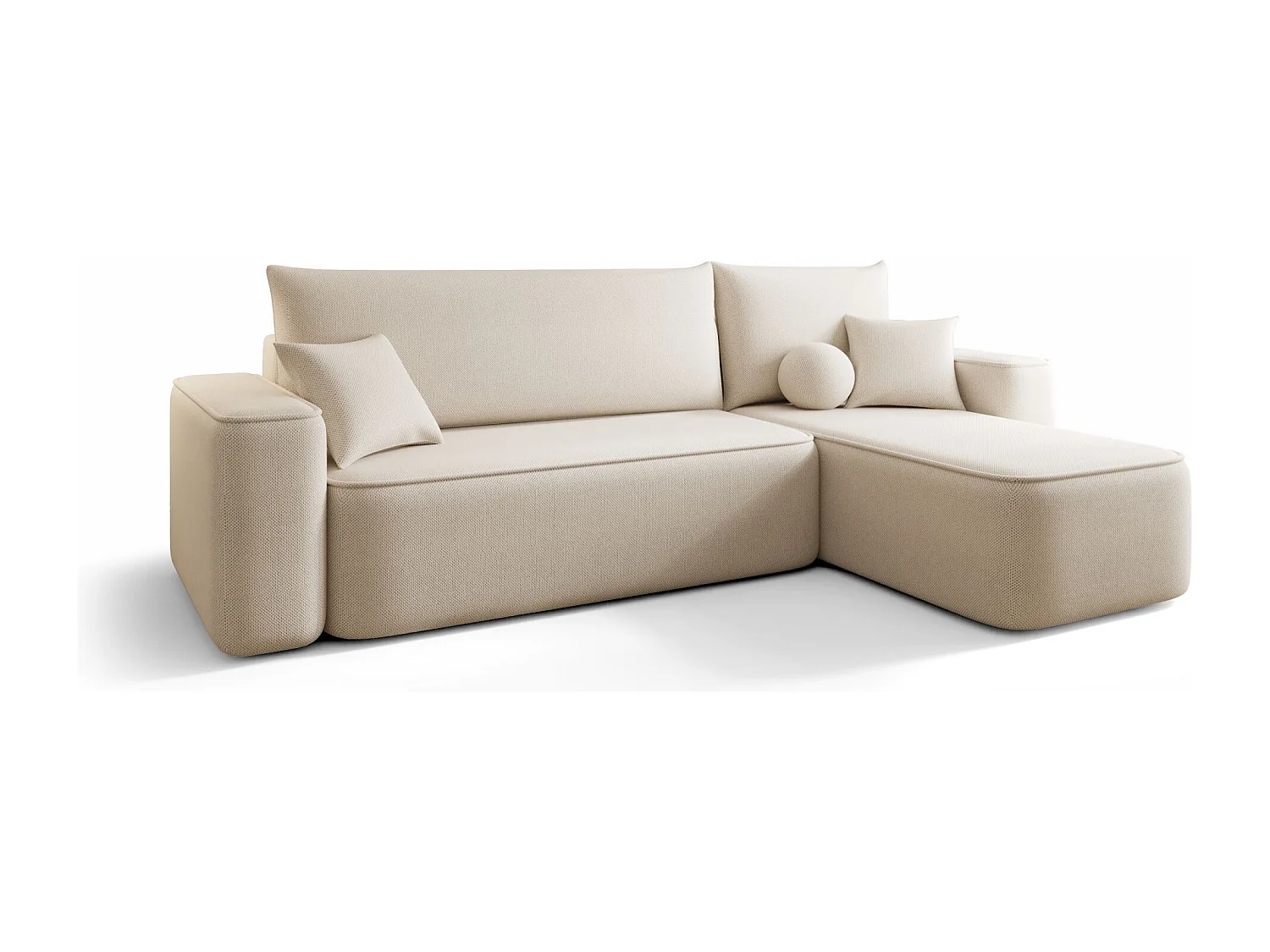 Canapé d'angle TEXAS droit beige tricot Curio 9 - fonction couchage, coffre à literie