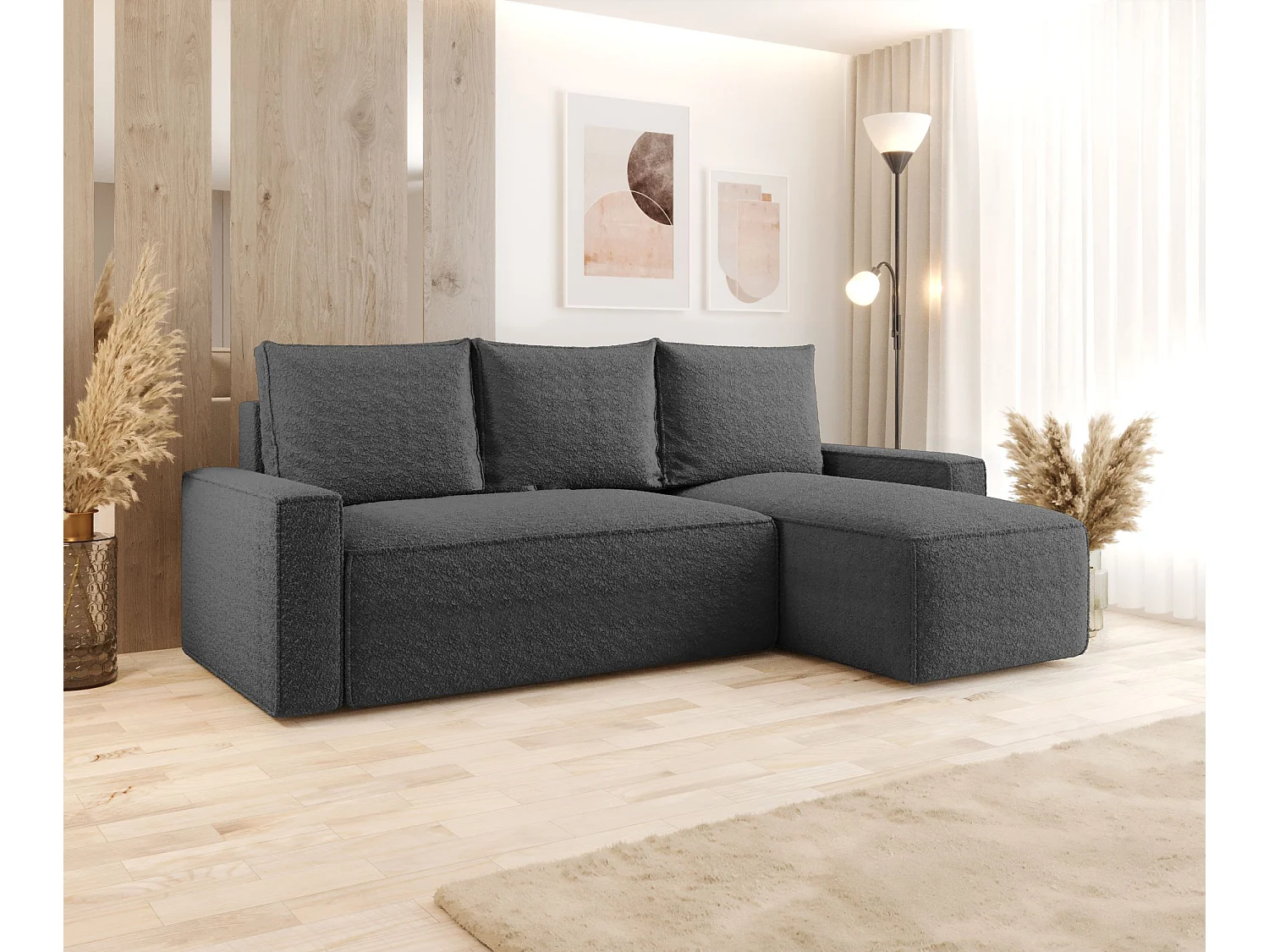 Canapé d'angle HAVANA droit gris foncé Bukle Quelle 92 - fonction couchage, coffre à literie