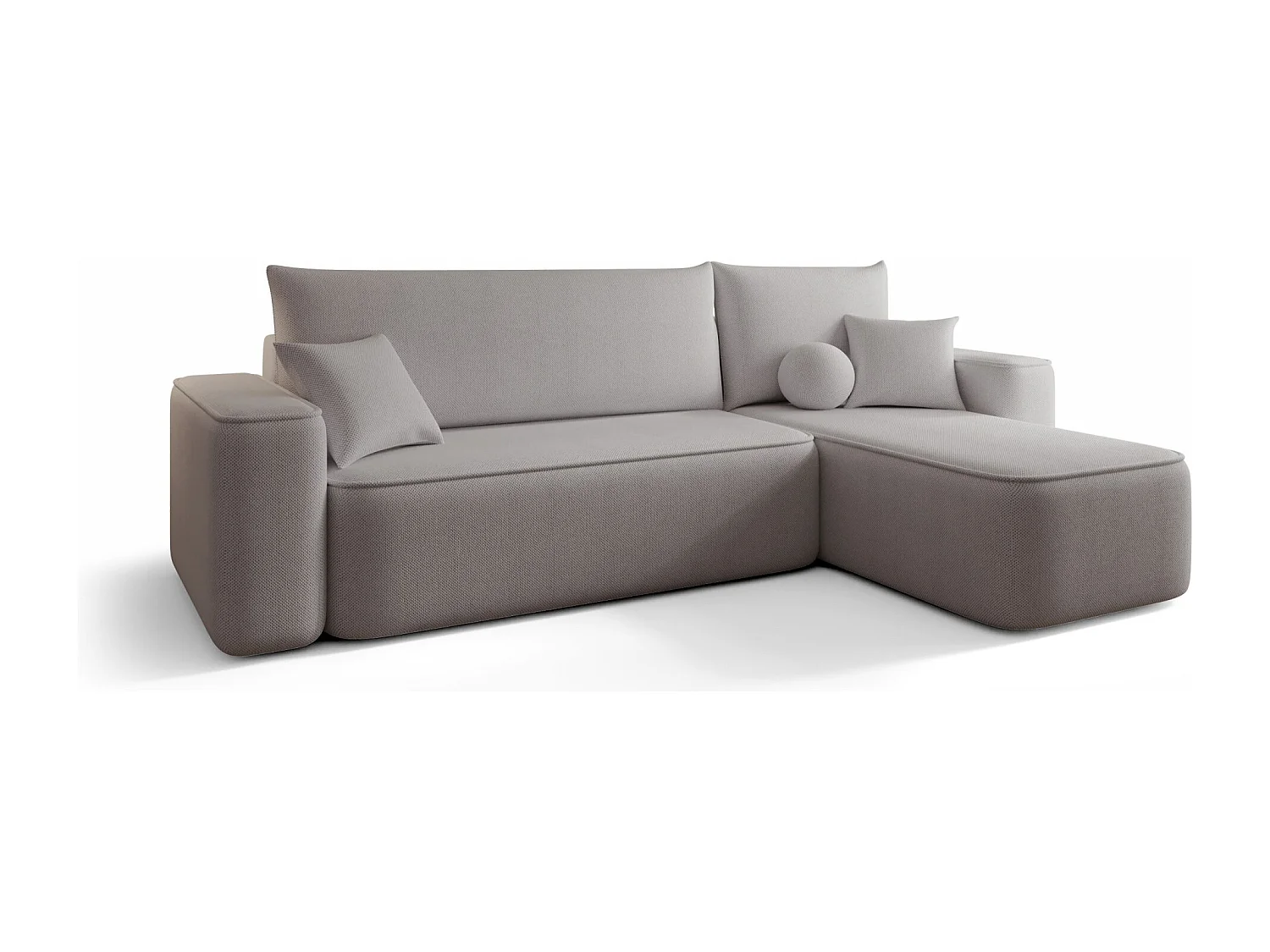 Canapé d'angle TEXAS droit gris tricot Curio 83 - fonction couchage, coffre à literie