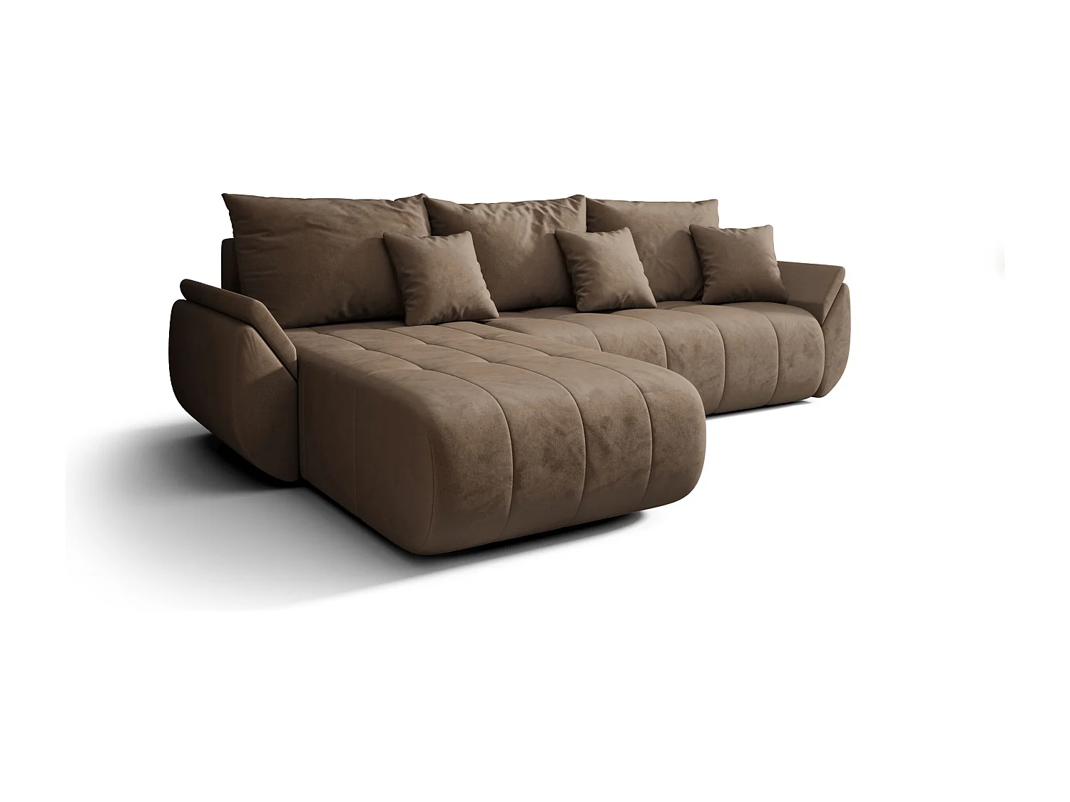 Canapé d'angle SYDNEY gauche marron velours Monolith 9 - fonction couchage, coffre à literie