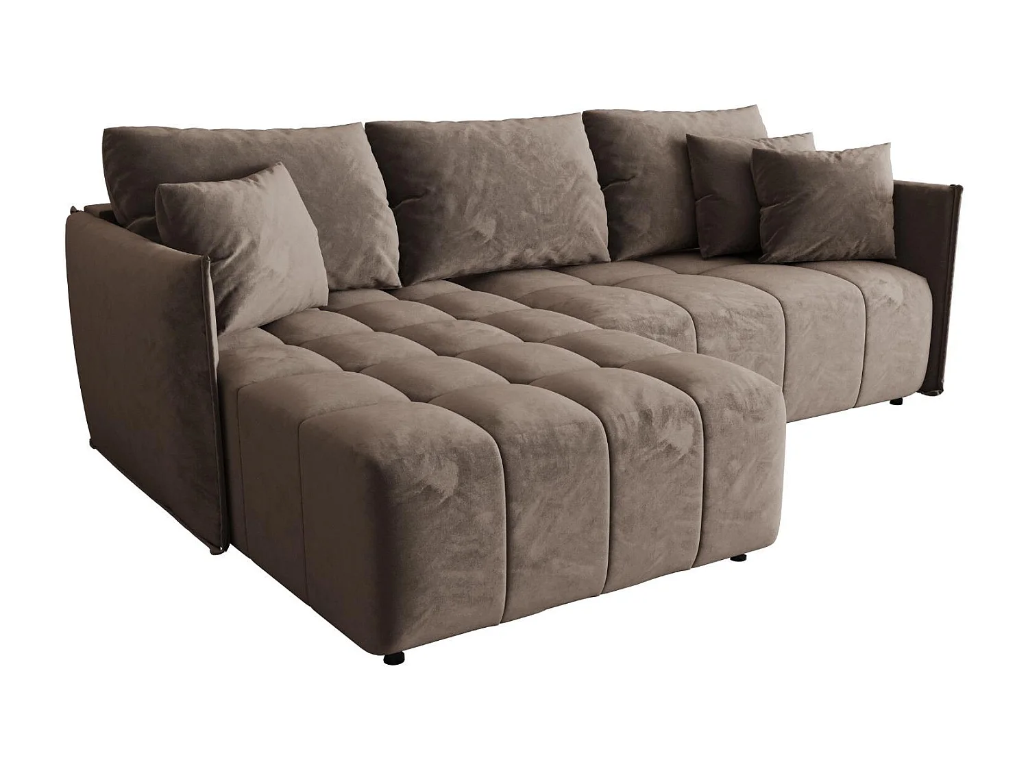Canapé d'angle CHICAGO gauche marron velours Monolith 15 - fonction couchage, coffre à literie