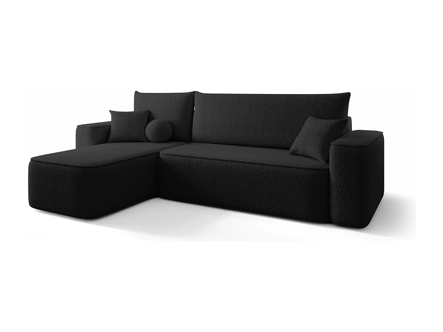 Canapé d'angle TEXAS gauche noir Bukle Quelle 100 - fonction couchage, coffre à literie