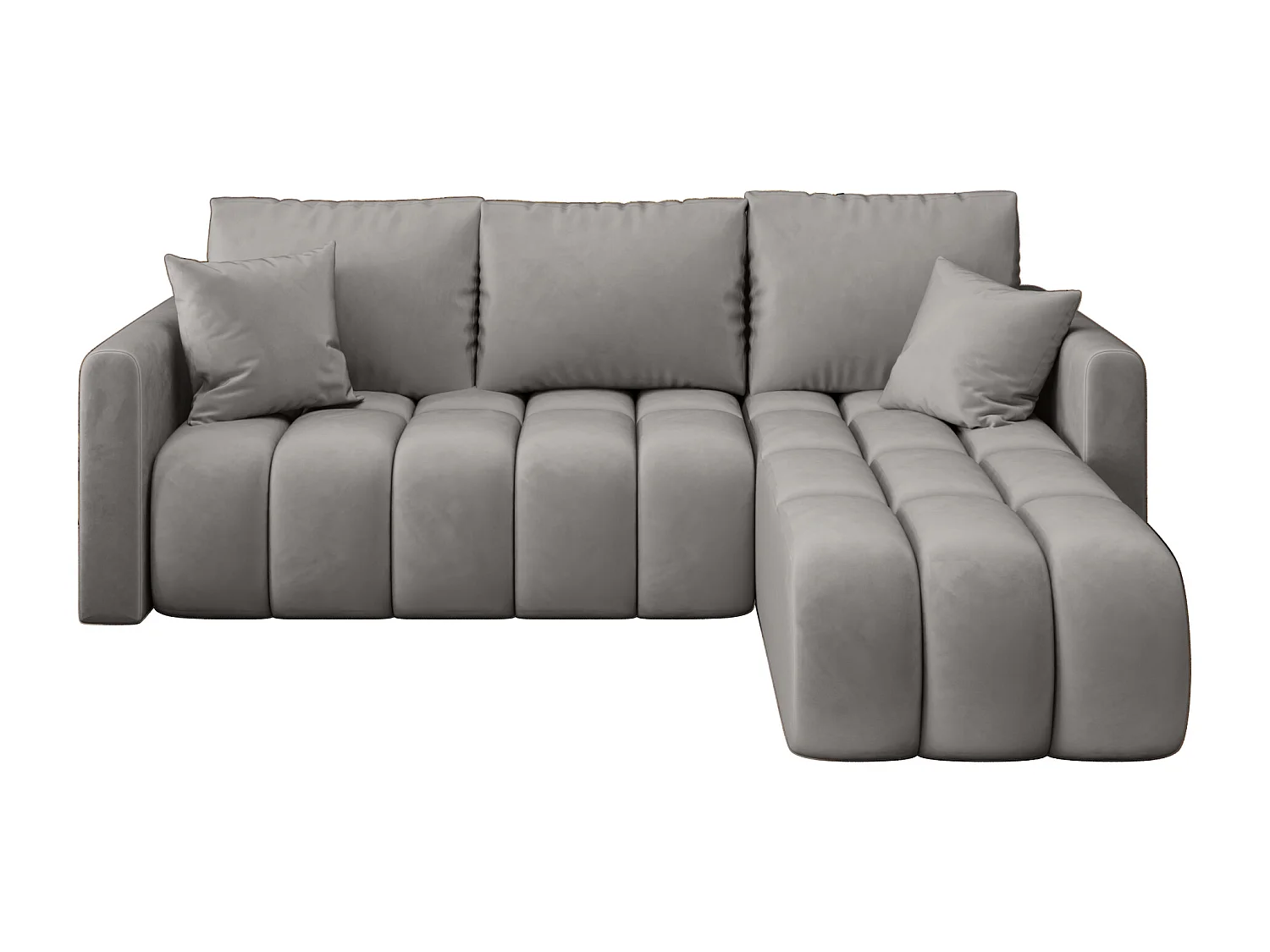 Canapé d'angle GARDA droit gris clair velours Monolith 84 - fonction couchage, coffre à literie