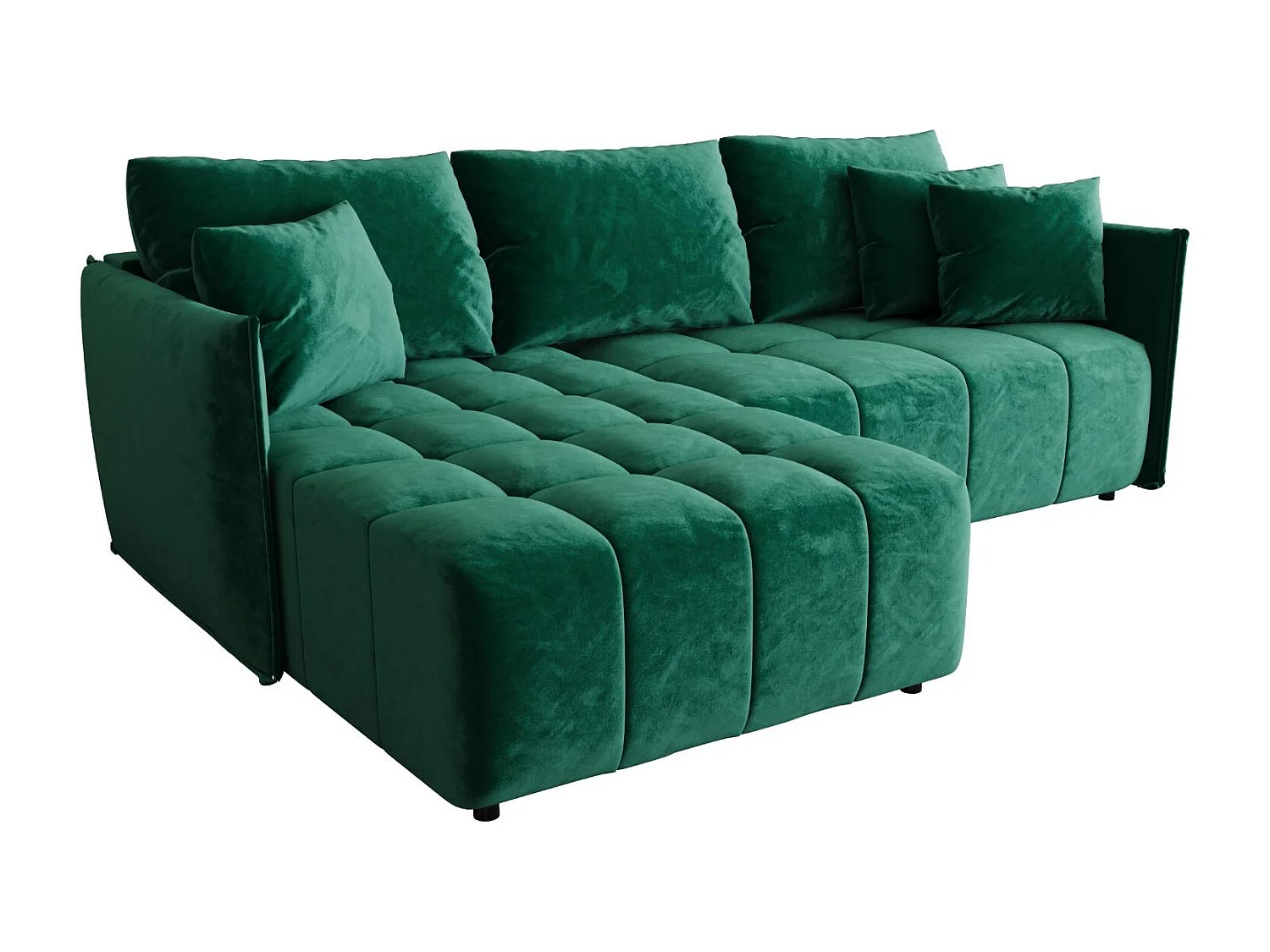 Canapé d'angle CHICAGO gauche vert velours Monolith 37 - fonction couchage, coffre à literie